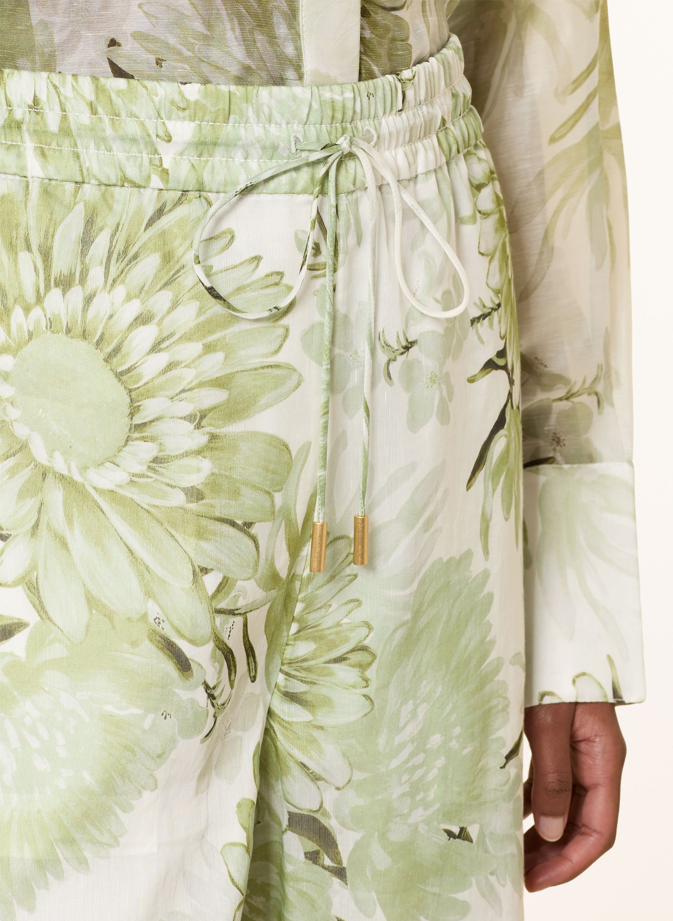 Aje. Spodnie ADINA z lnu: ZIELONY / ECRU