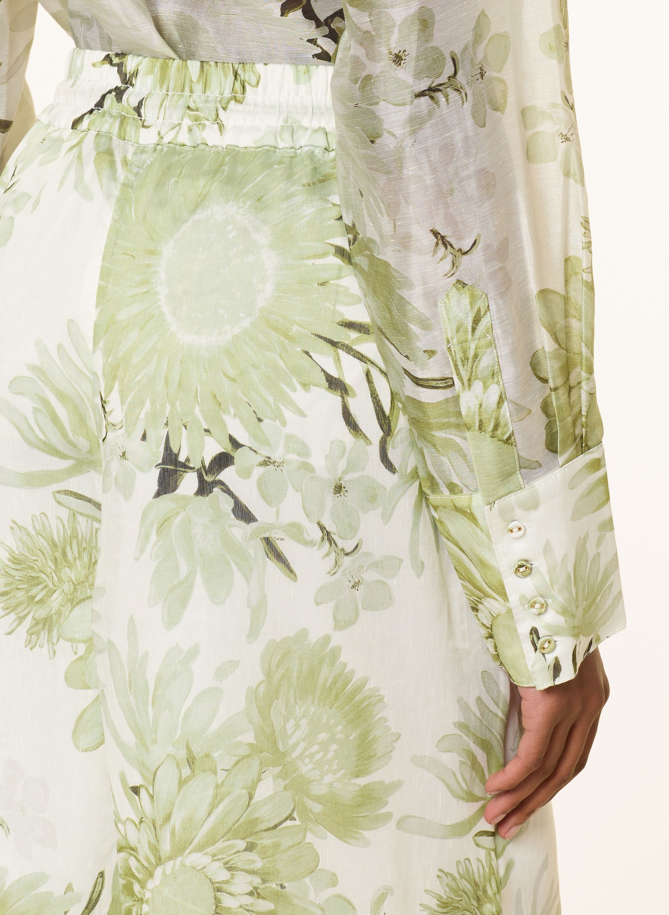 Aje. Spodnie ADINA z lnu: ZIELONY / ECRU