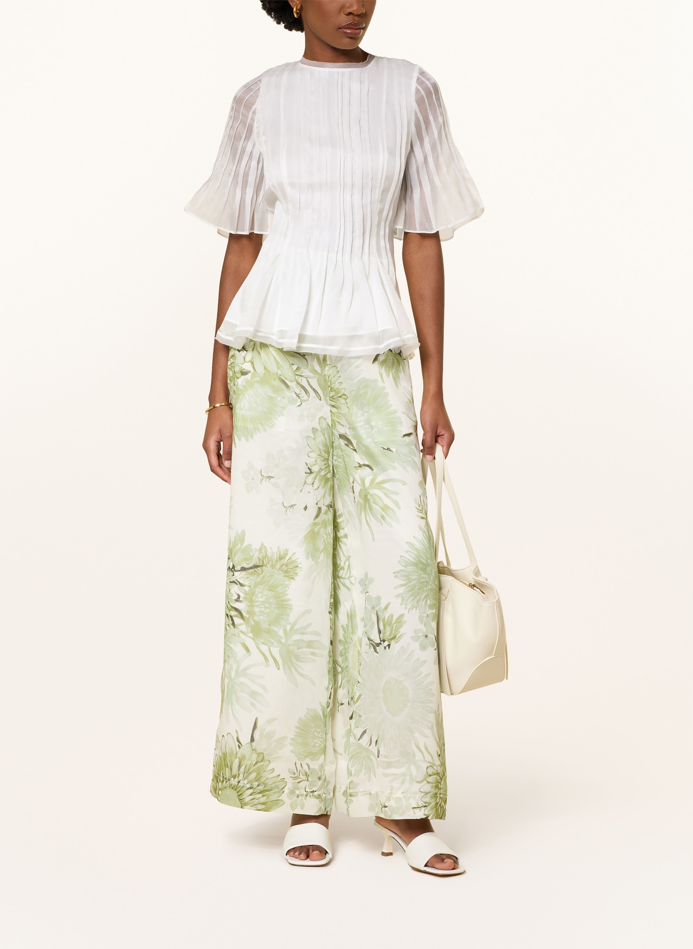 Aje. Bluzka ANGELI z rękawami 3/4 i plisami: BIAŁY