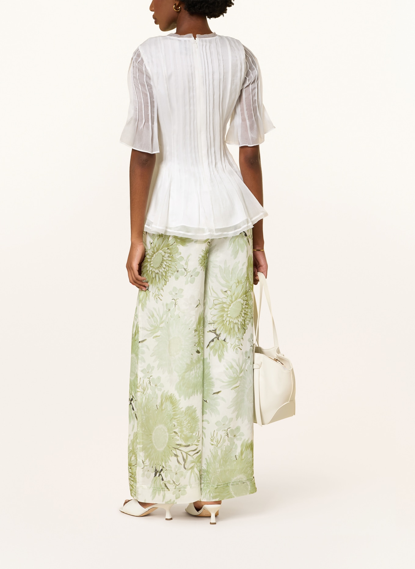 Aje. Bluzka ANGELI z rękawami 3/4 i plisami: BIAŁY