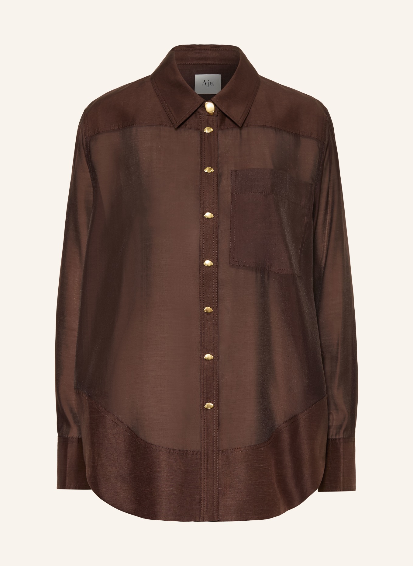 Aje. CAPTURE-blouse van gemengde stoffen met studs: MARRON FONCÉ