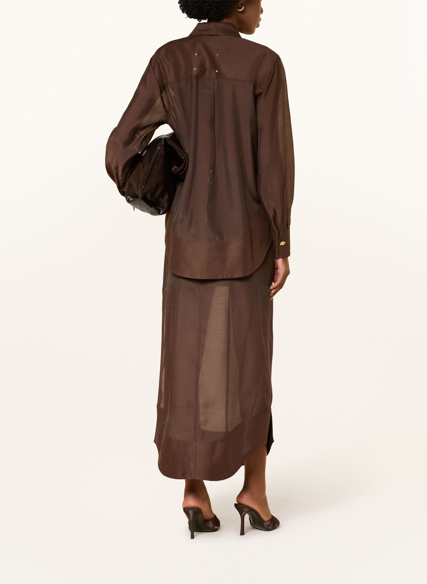 Aje. CAPTURE-blouse van gemengde stoffen met studs: MARRON FONCÉ