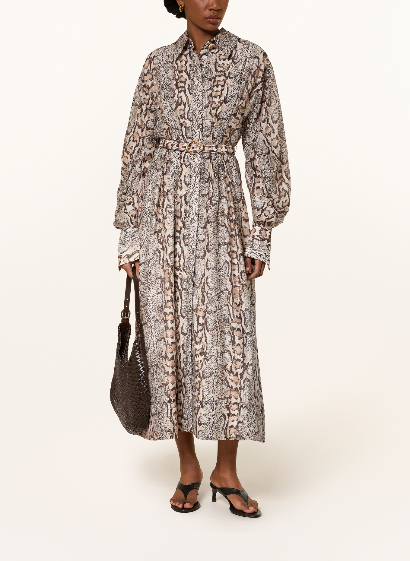 Aje. Hemdblusenkleid MURPHIE: CREME / DUNKELBRAUN