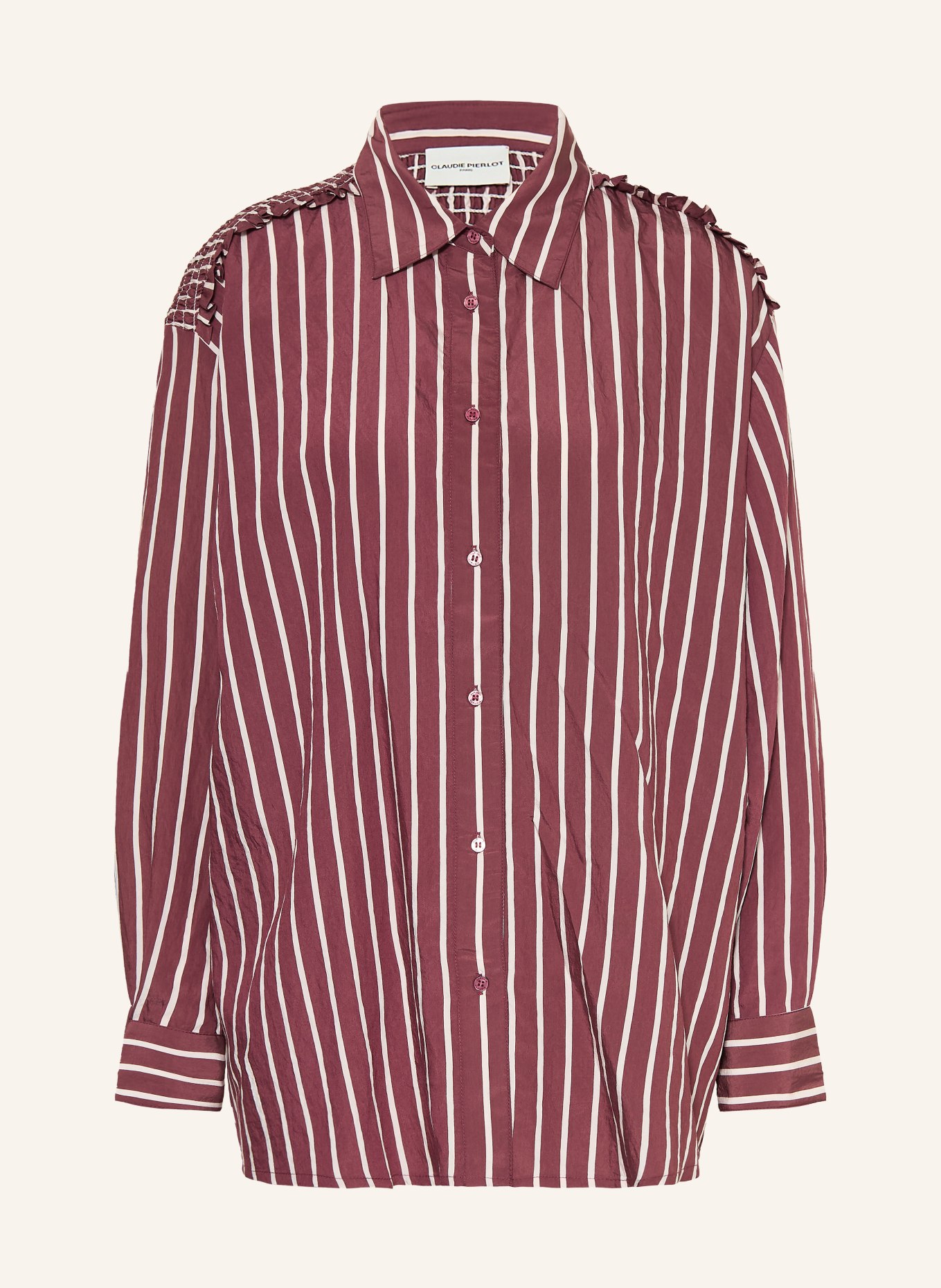 CLAUDIE PIERLOT Hemdbluse mit Rüschen: DUNKELROT / WEISS