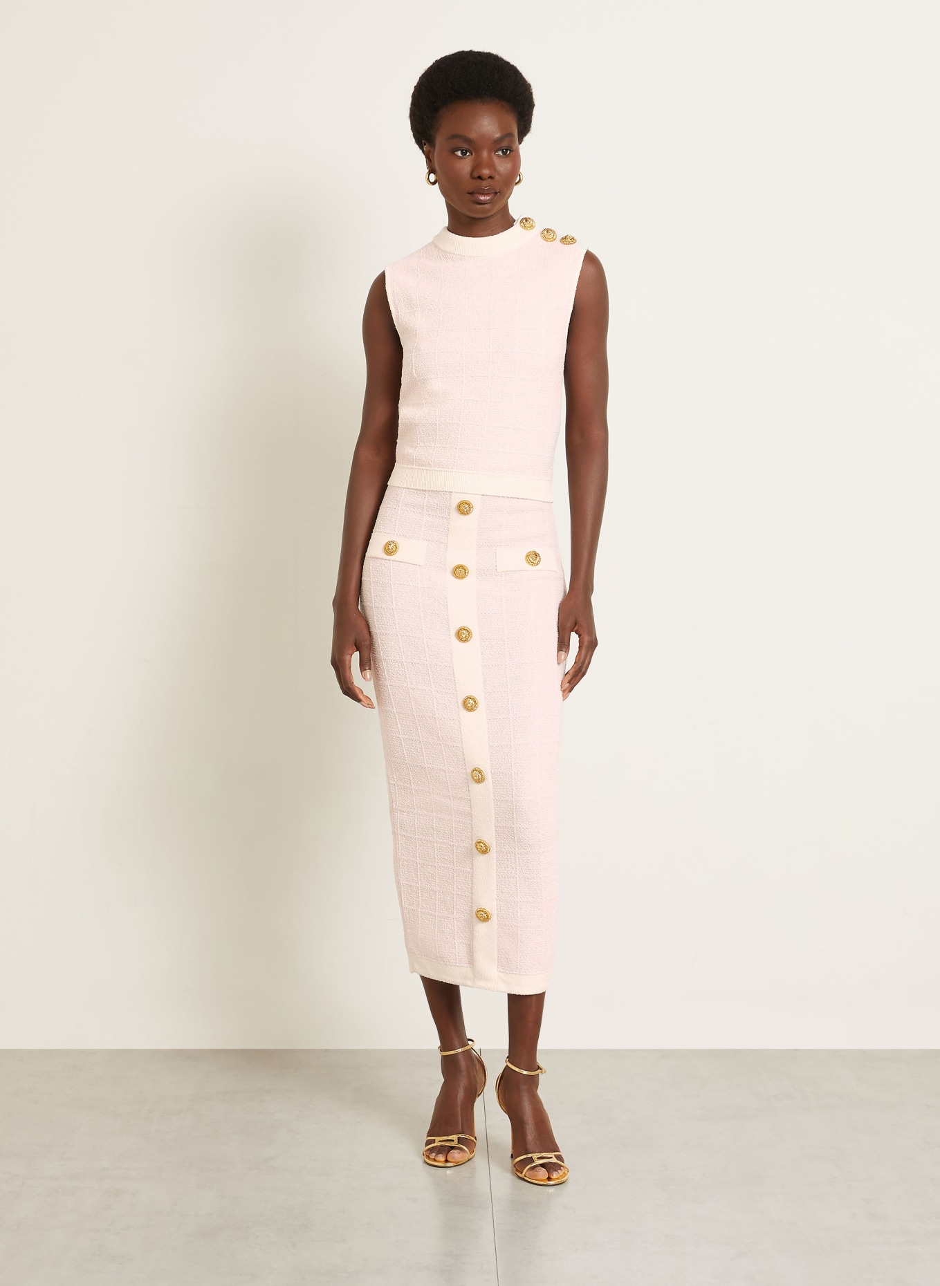 BALMAIN Gebreide top met glittergaren: ROSE CLAIR / GOUD / CRÈME