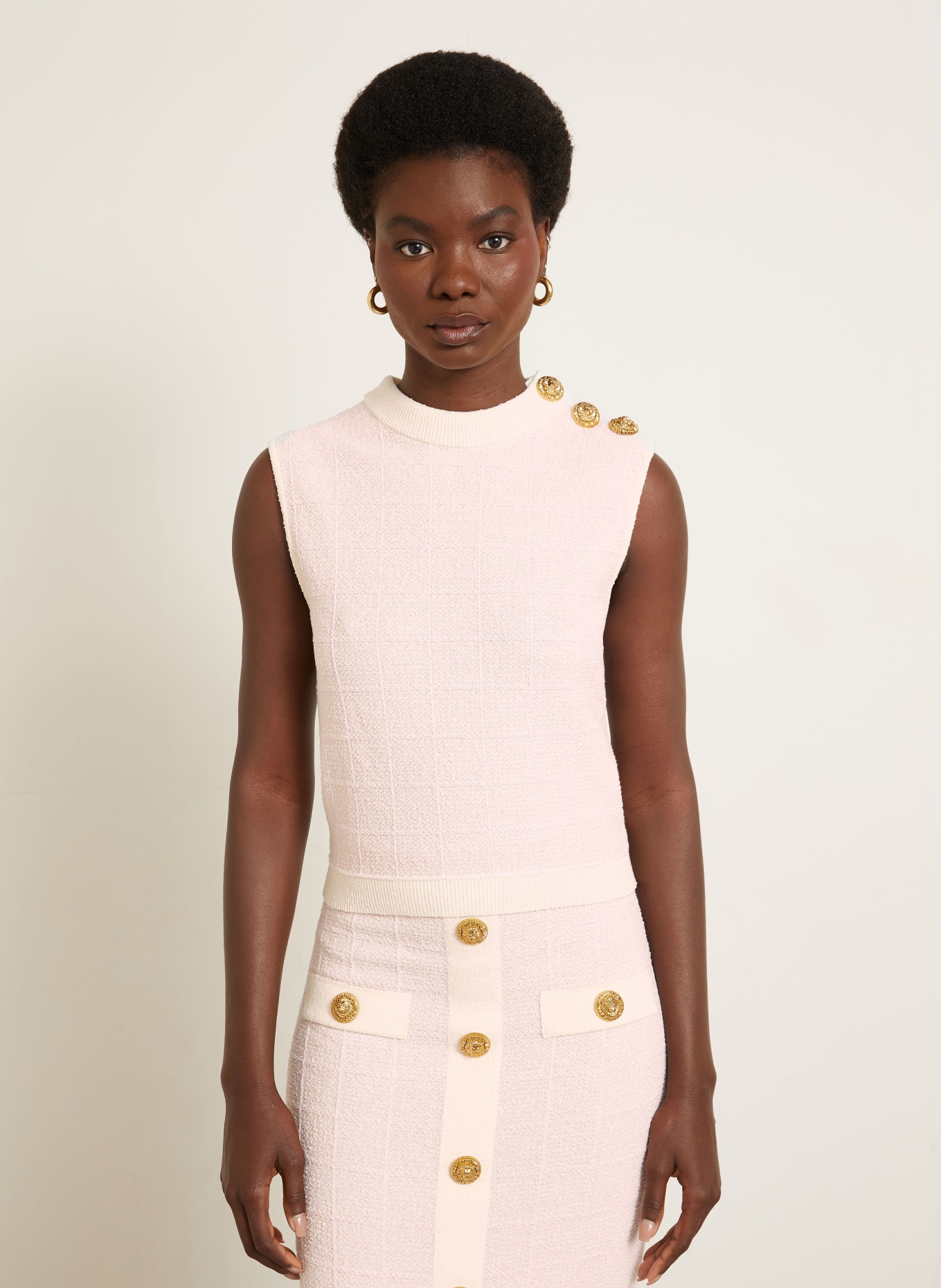 BALMAIN Gebreide top met glittergaren: ROSE CLAIR / GOUD / CRÈME