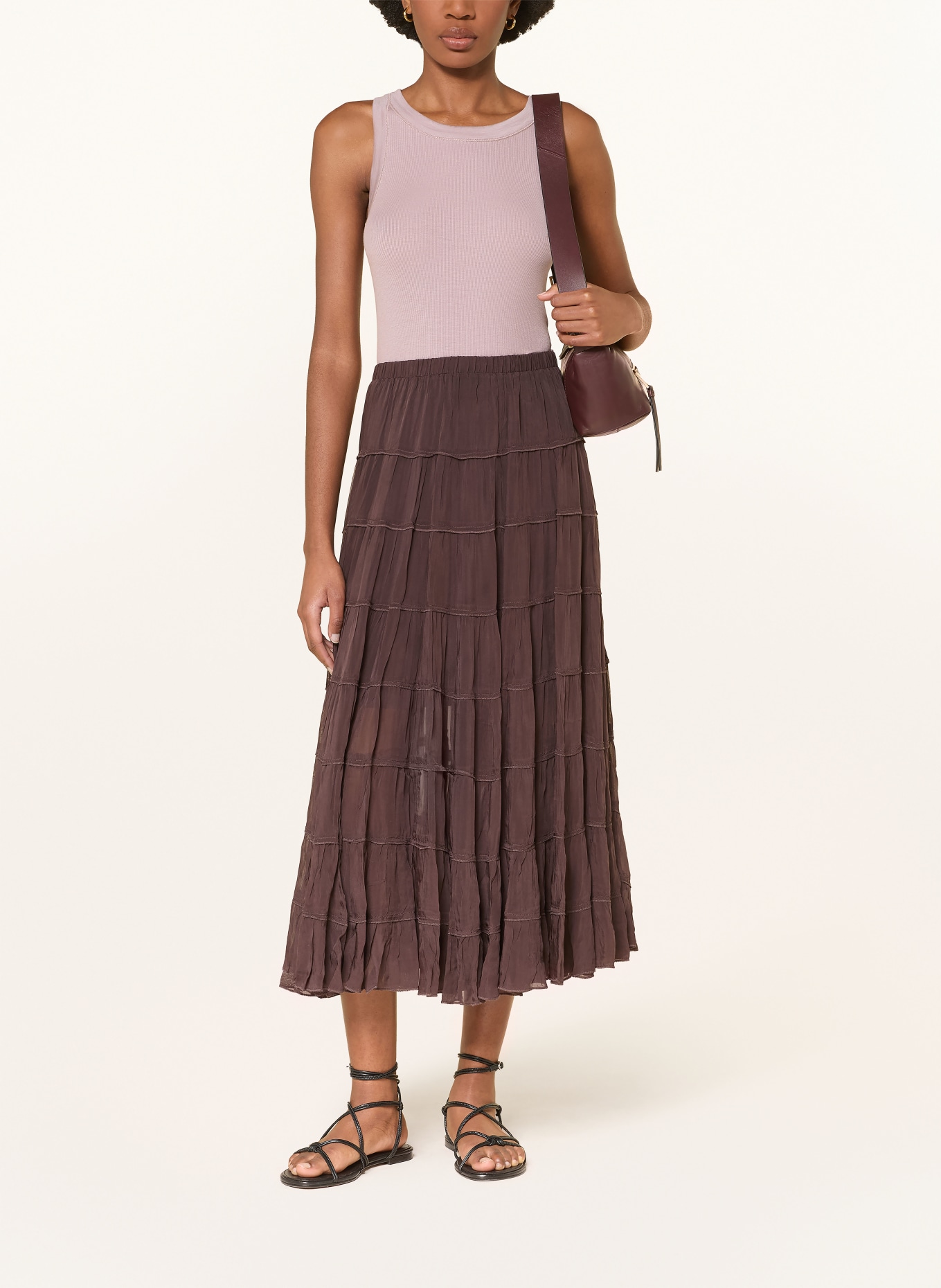 ALLSAINTS Sukně EVA: TMAVĚ HNĚDÁ