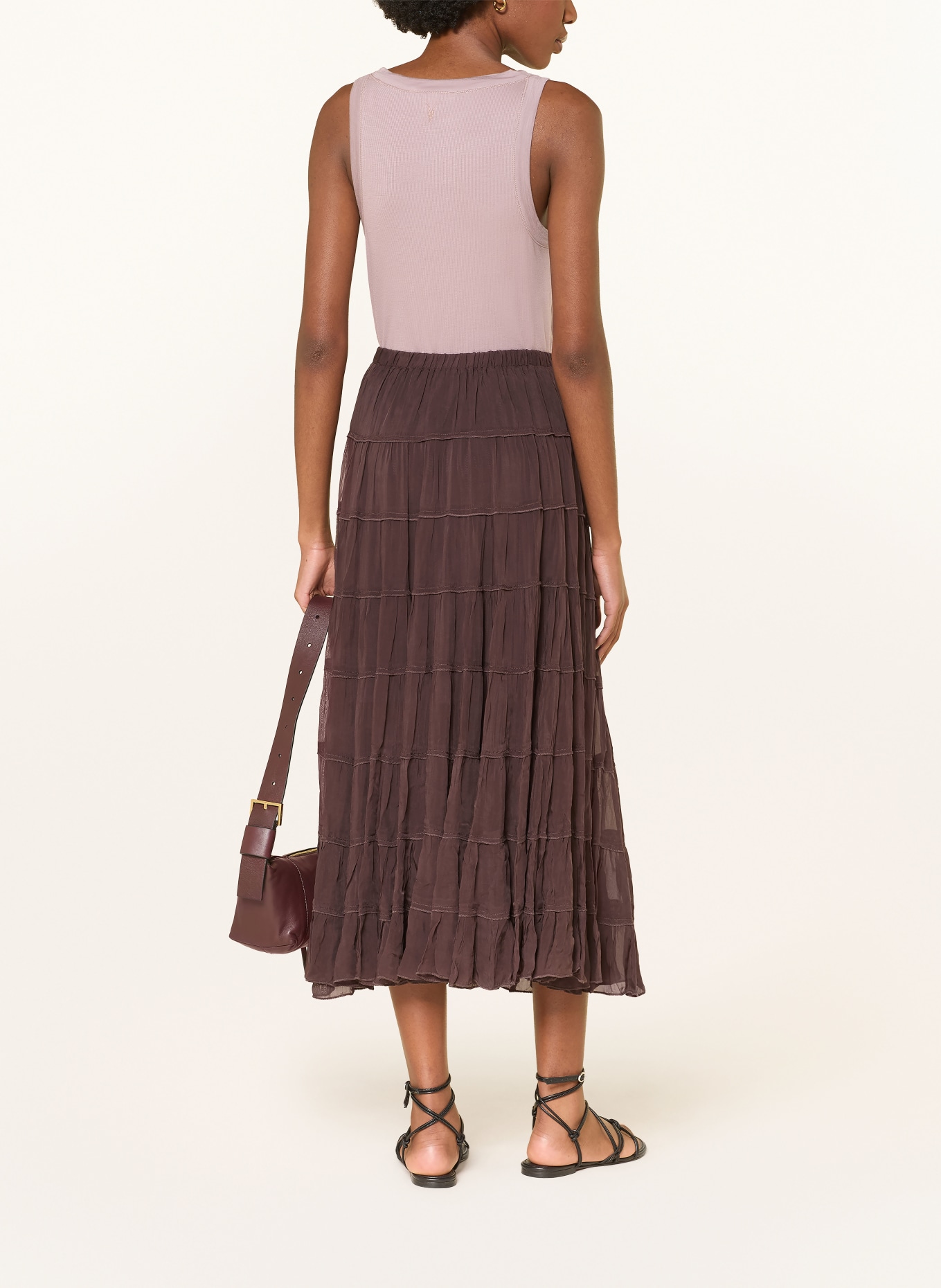 ALLSAINTS Sukně EVA: TMAVĚ HNĚDÁ