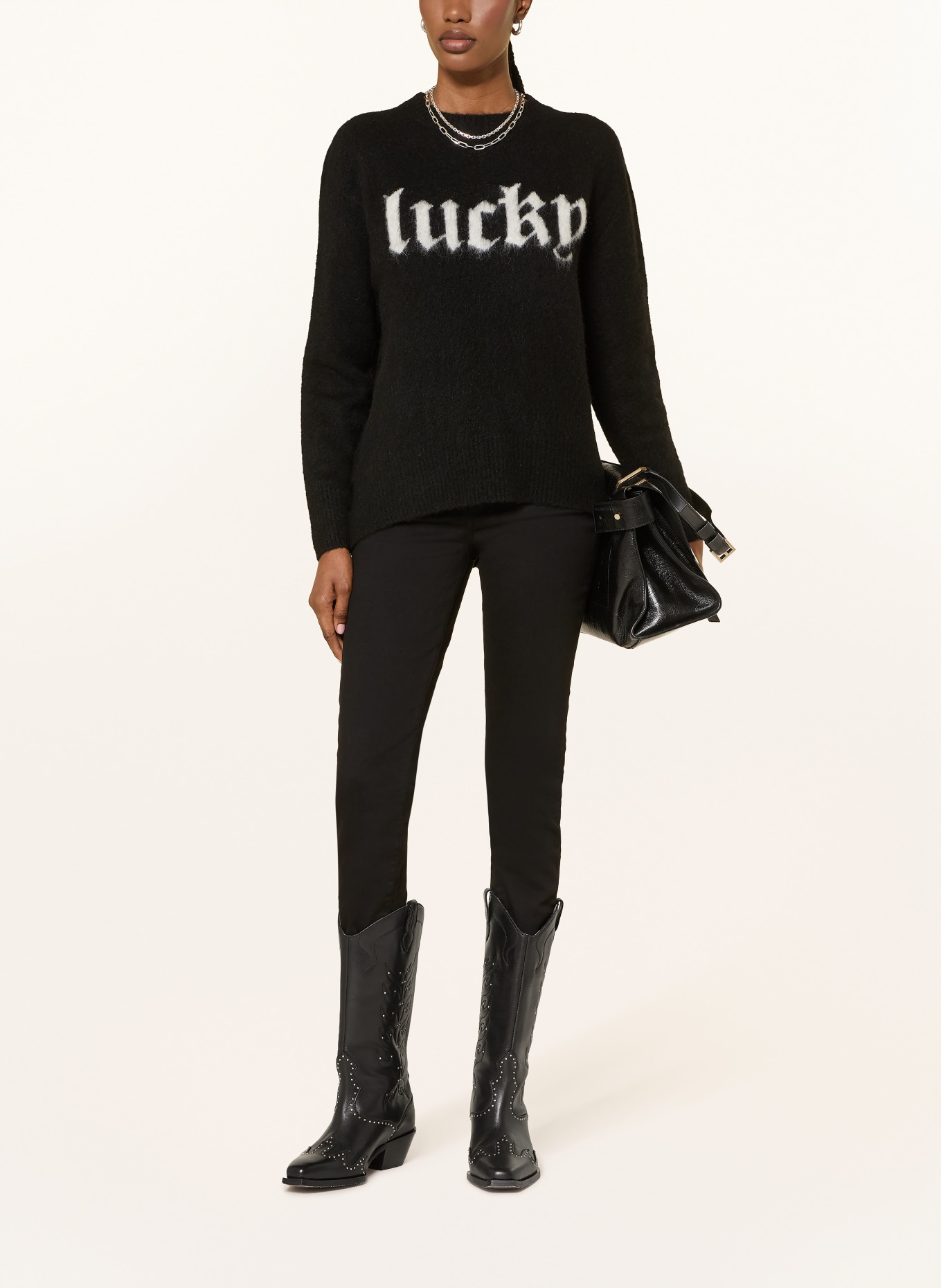 ALLSAINTS Trui LUCKY JUMPER van alpaca: ZWART / WIT
