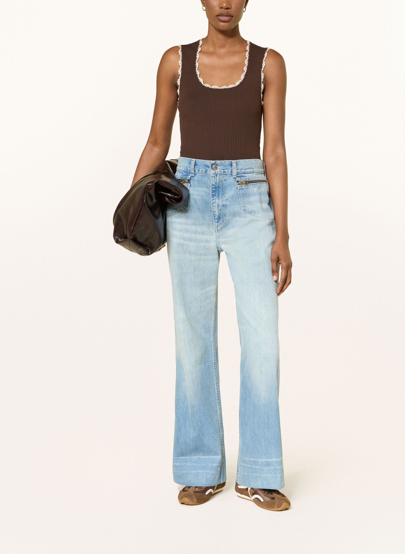 SANDRO Top: DUNKELBRAUN / CREME