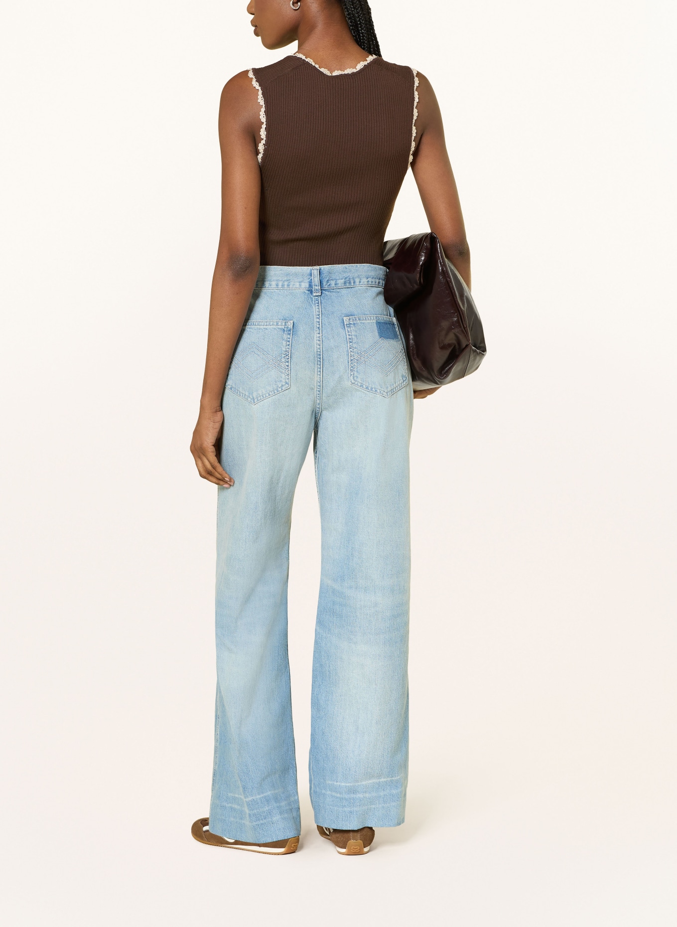 SANDRO Top: DUNKELBRAUN / CREME