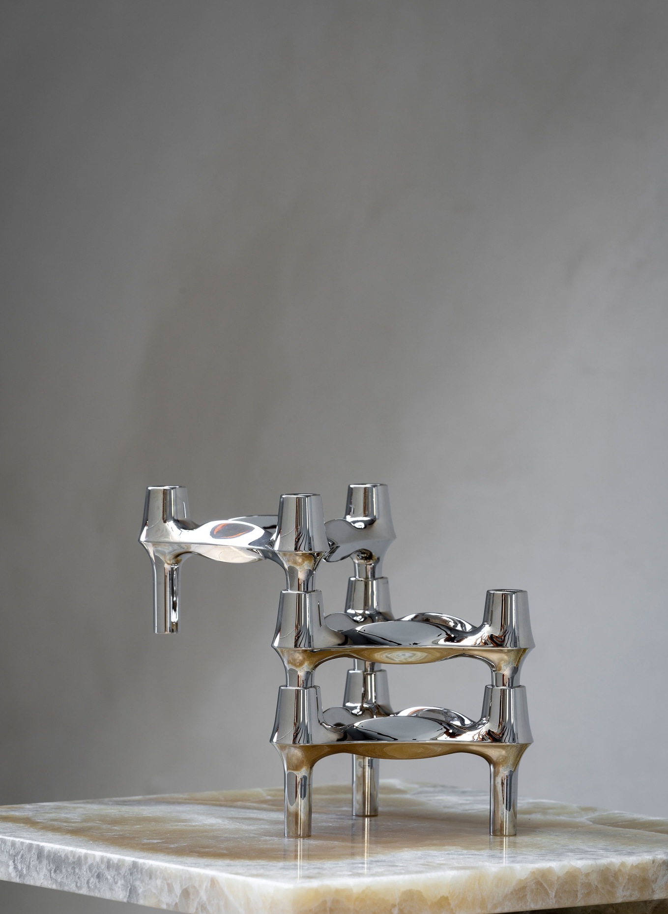 STOFF NAGEL Lot de 3 bougeoirs: ARGENT