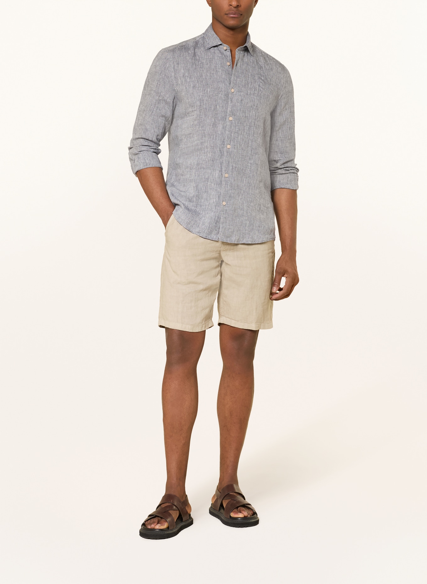 Marc O'Polo Chemise en lin coupe slim: BLEU GRIS