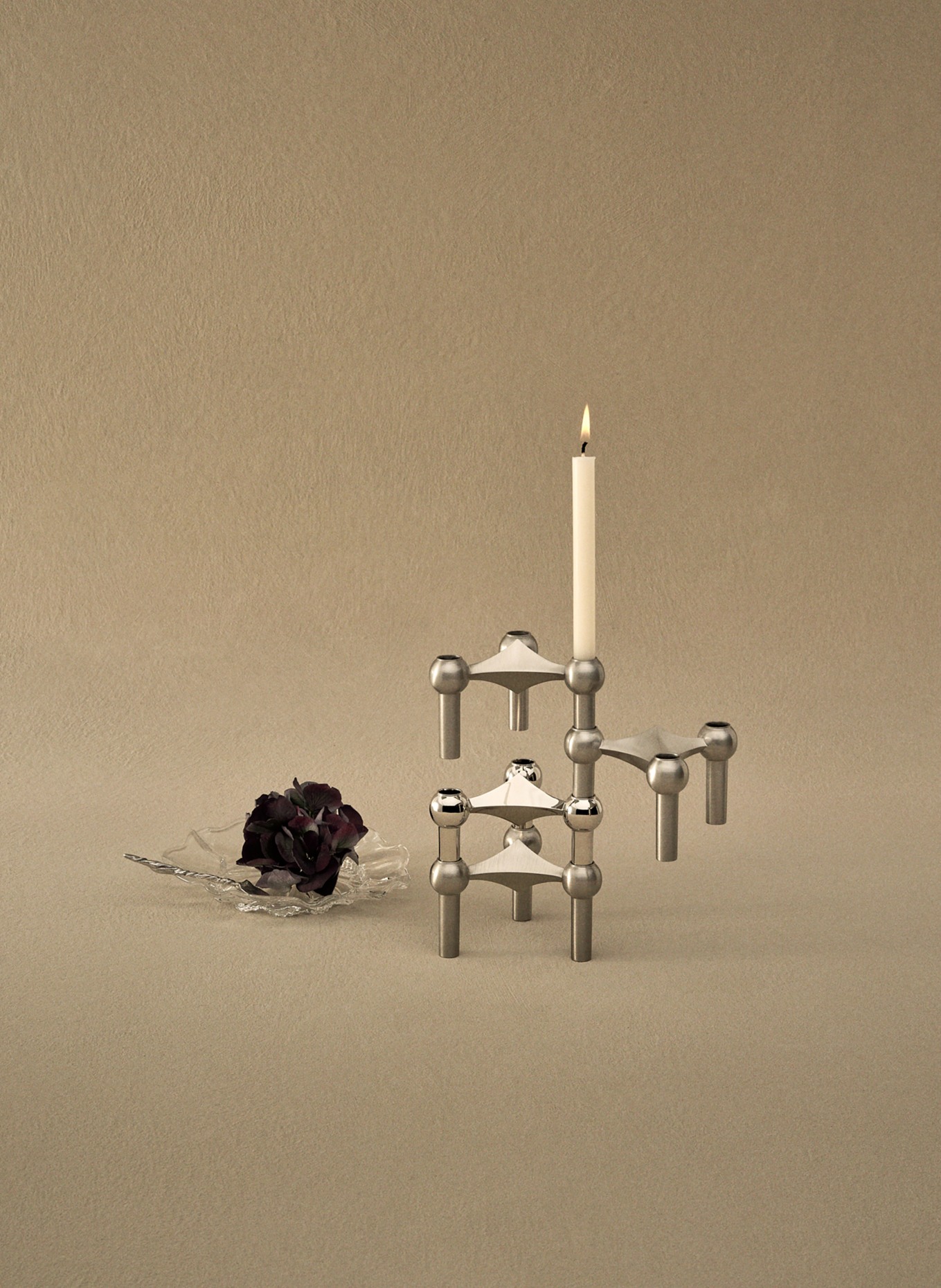 STOFF NAGEL Set of 3 candle holders: SILVER