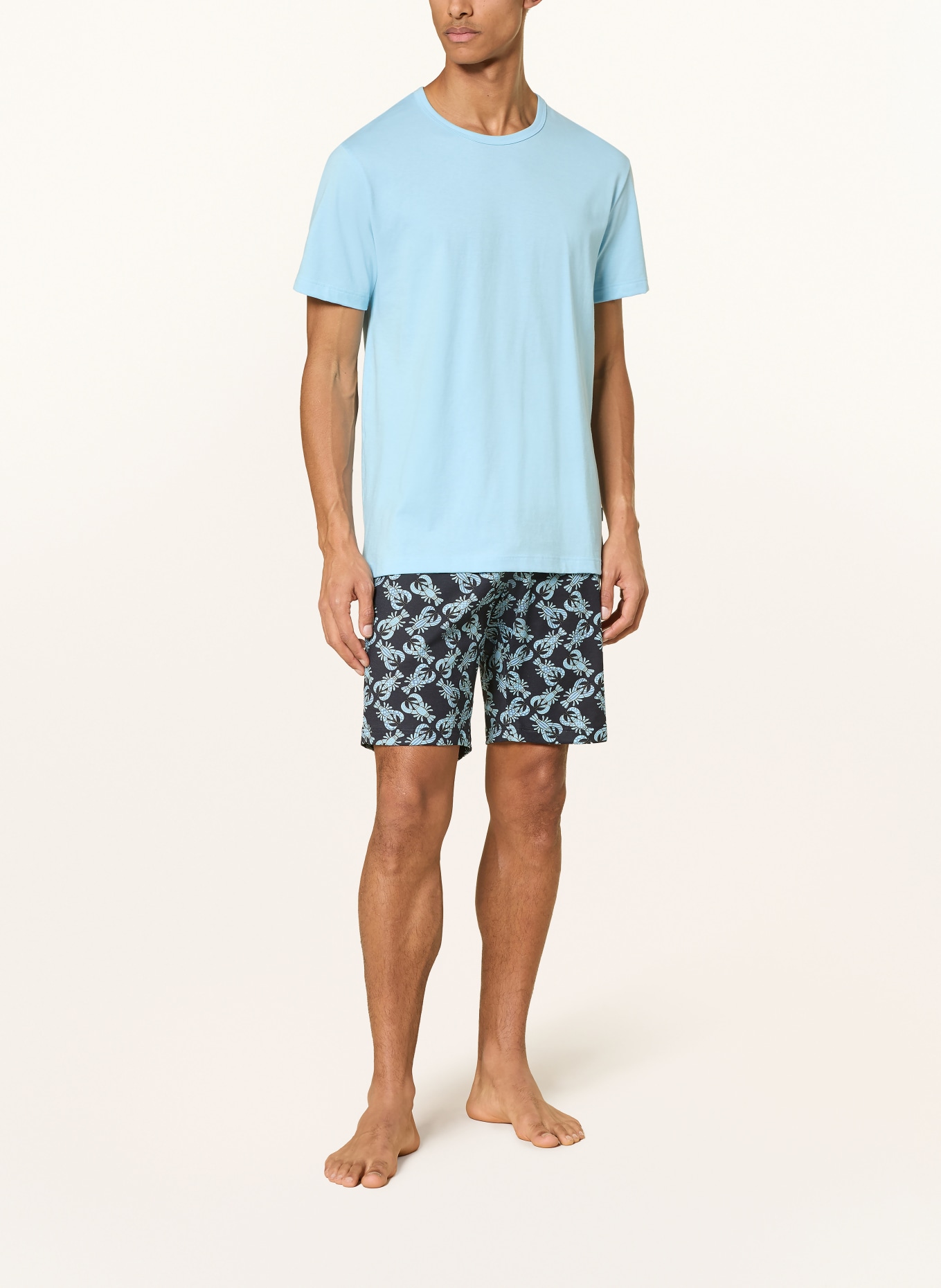 CALIDA Shorty-Schlafanzug RELAX IMPRINT: HELLBLAU / DUNKELBLAU