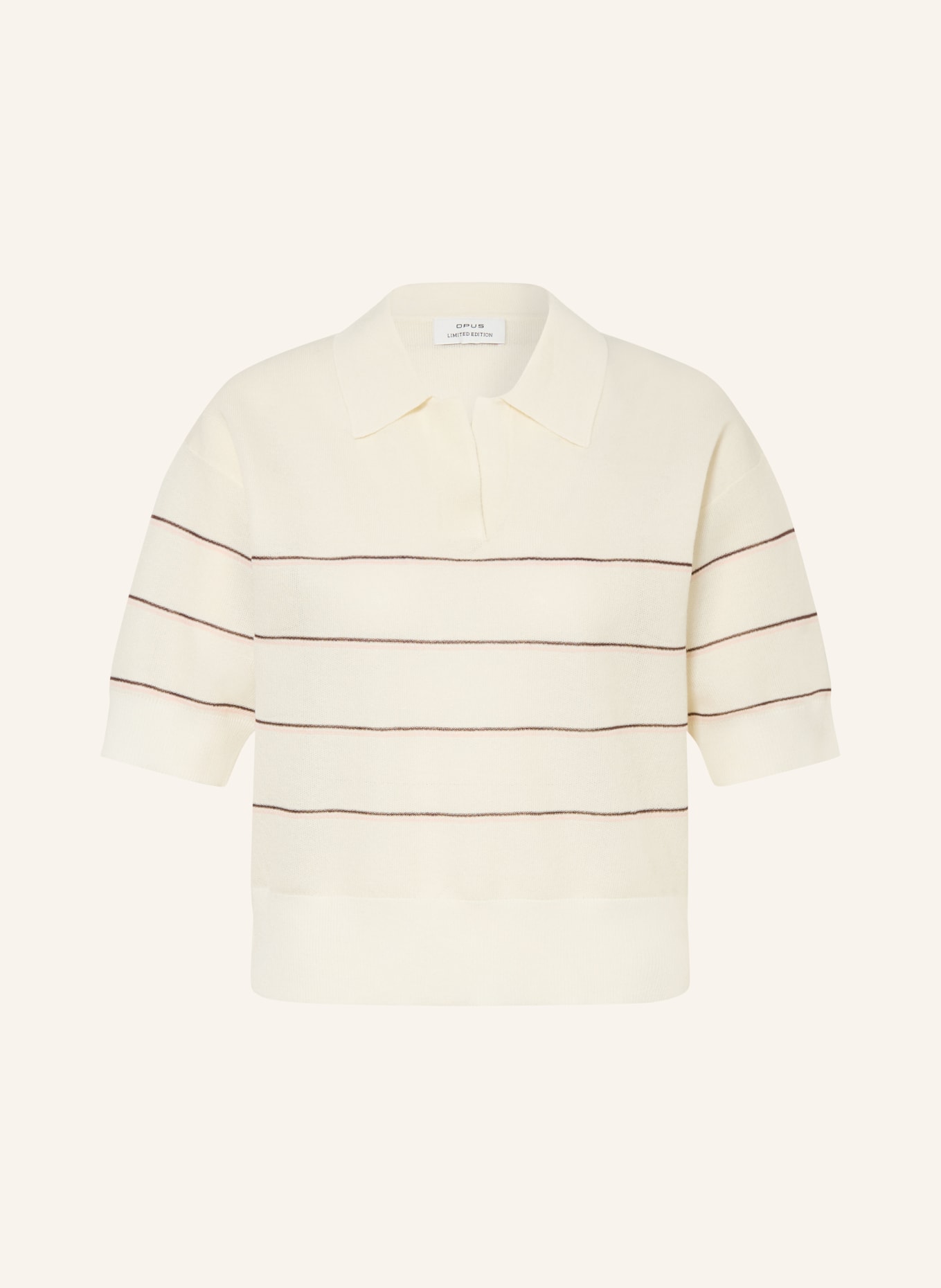 OPUS Strick-Poloshirt PRINGI: CREME / BRAUN / ROSA