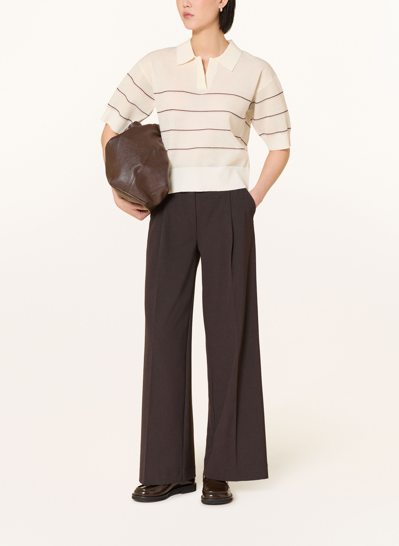 OPUS Strick-Poloshirt PRINGI: CREME / BRAUN / ROSA