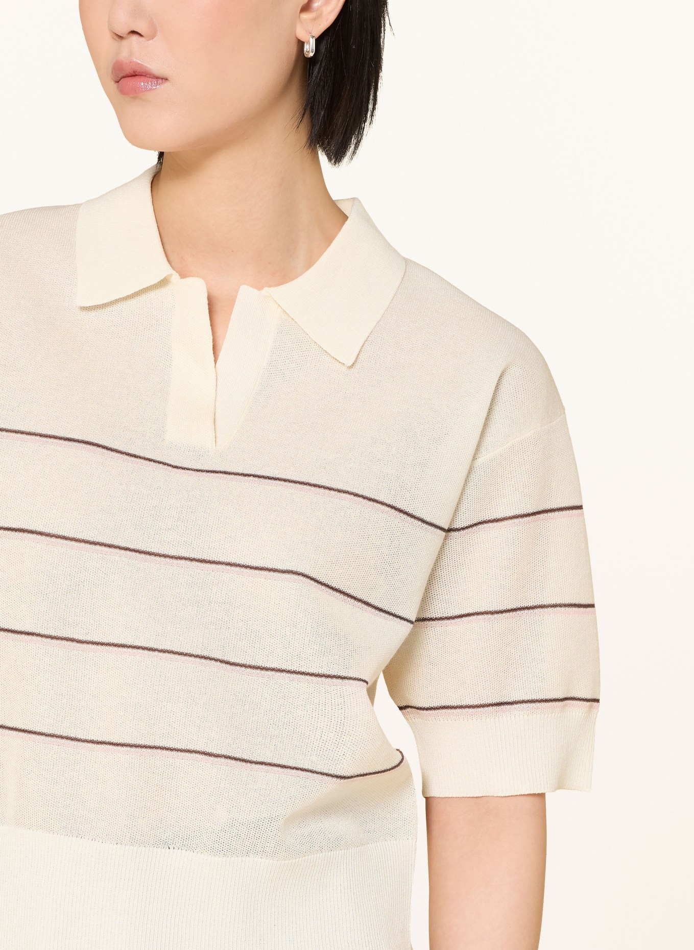 OPUS Strick-Poloshirt PRINGI: CREME / BRAUN / ROSA