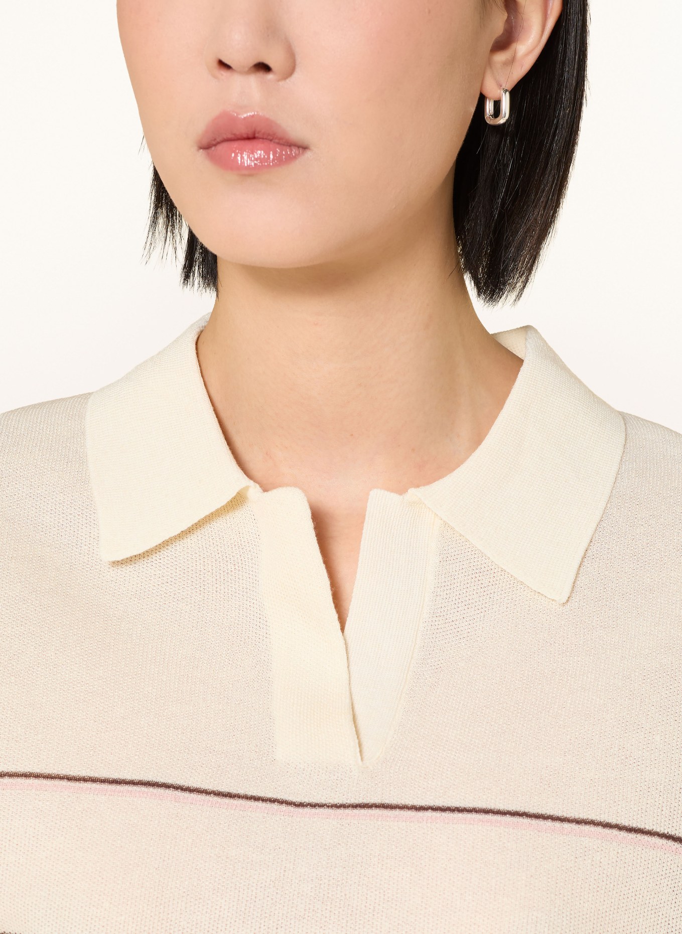OPUS Strick-Poloshirt PRINGI: CREME / BRAUN / ROSA