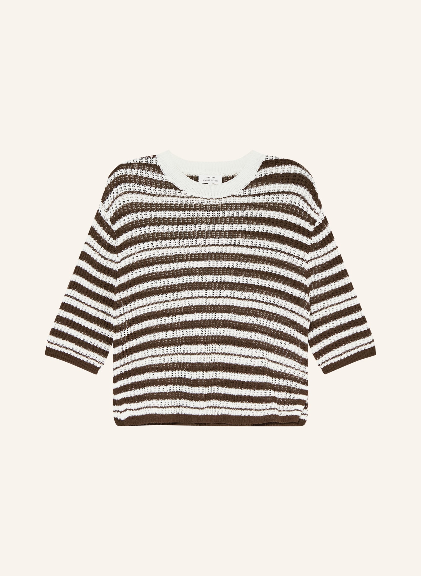 OPUS Pullover PUNNY mit 3/4-Arm: WEISS / DUNKELBRAUN