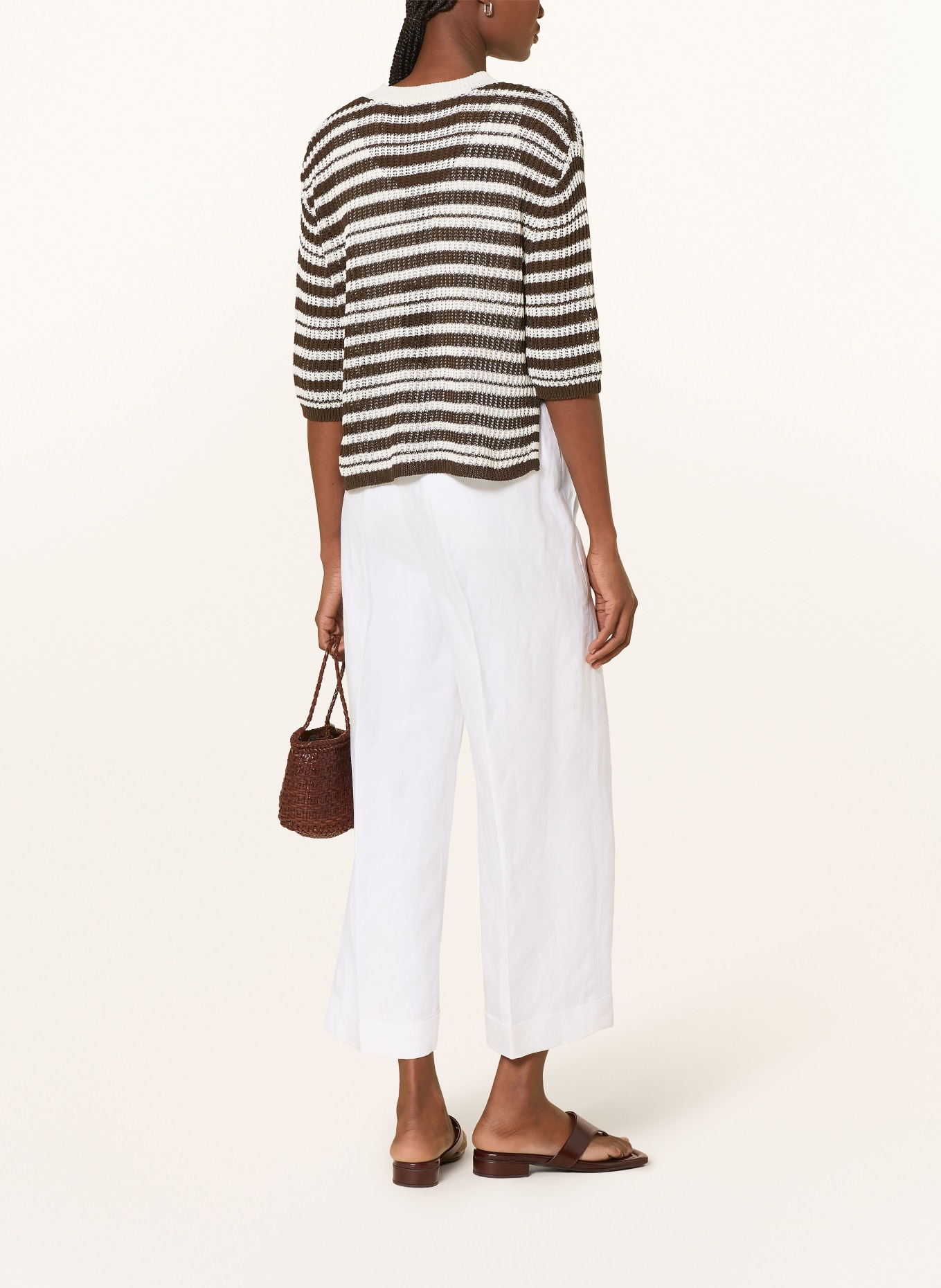 OPUS Pullover PUNNY mit 3/4-Arm: WEISS / DUNKELBRAUN