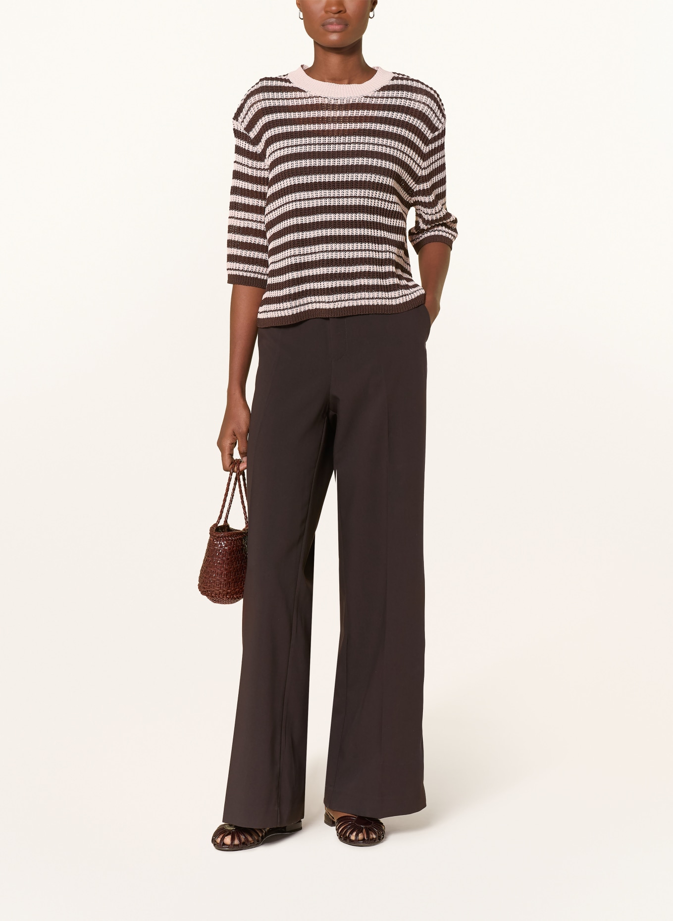 OPUS Pullover PUNNY mit 3/4-Arm: ROSA / DUNKELBRAUN