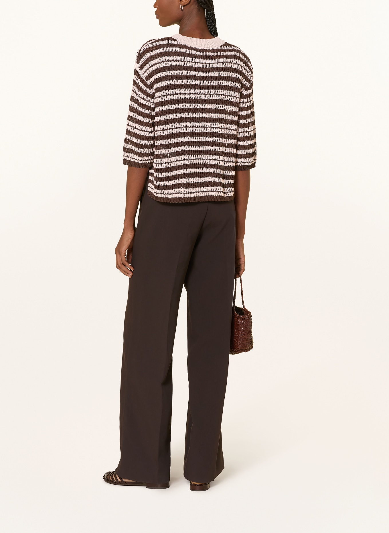 OPUS Pullover PUNNY mit 3/4-Arm: ROSA / DUNKELBRAUN