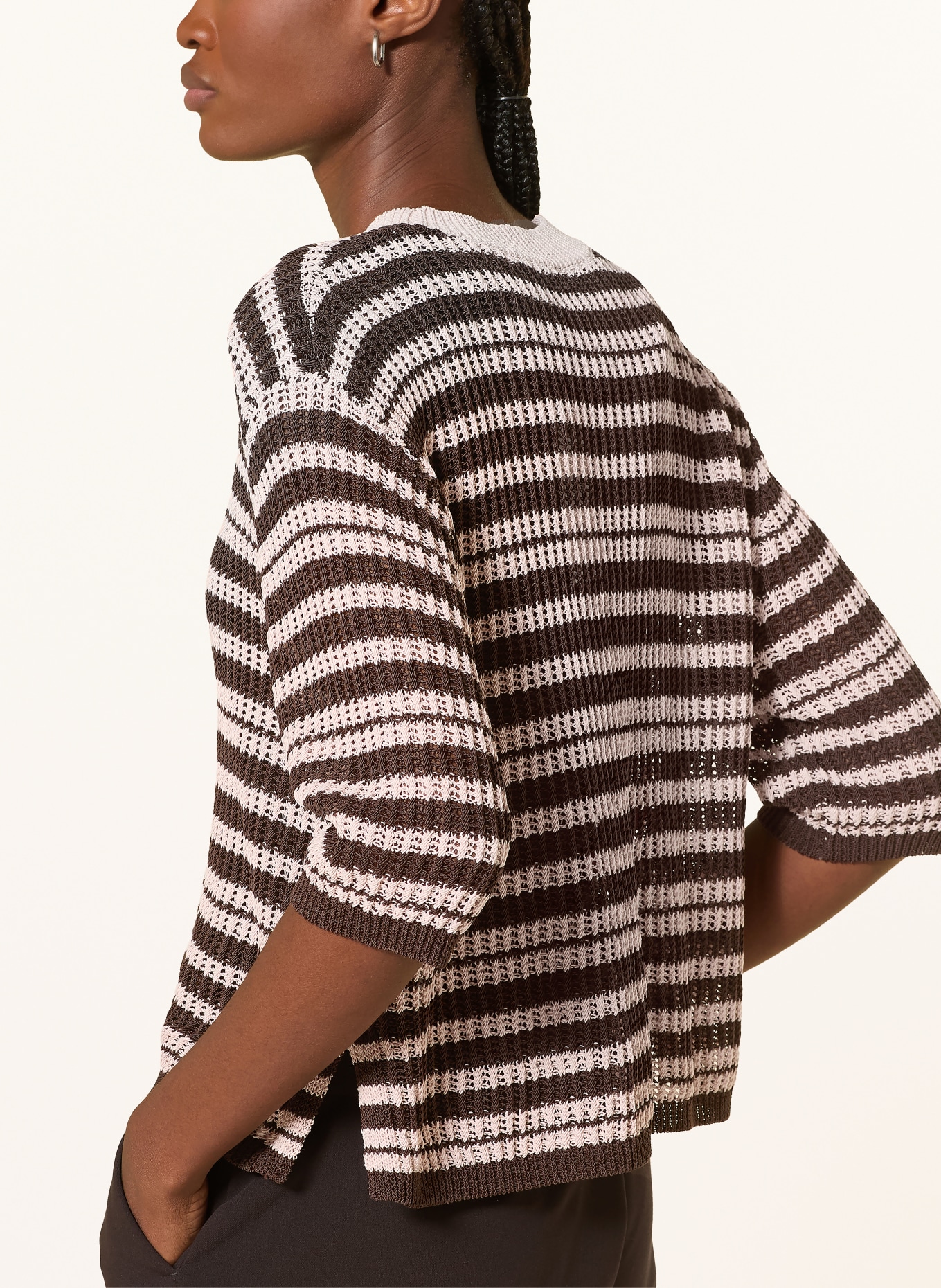 OPUS Pullover PUNNY mit 3/4-Arm: ROSA / DUNKELBRAUN