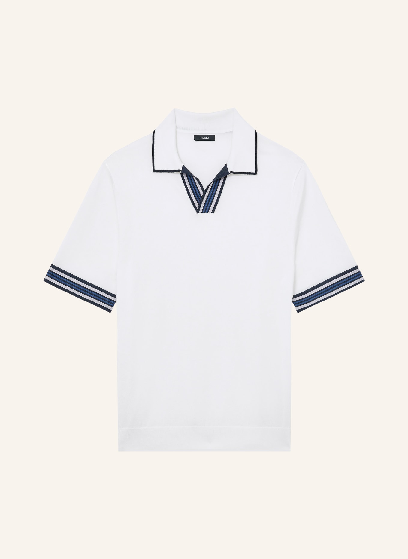 REISS Strick-Poloshirt POOLE: WEISS / BLAU / SCHWARZ