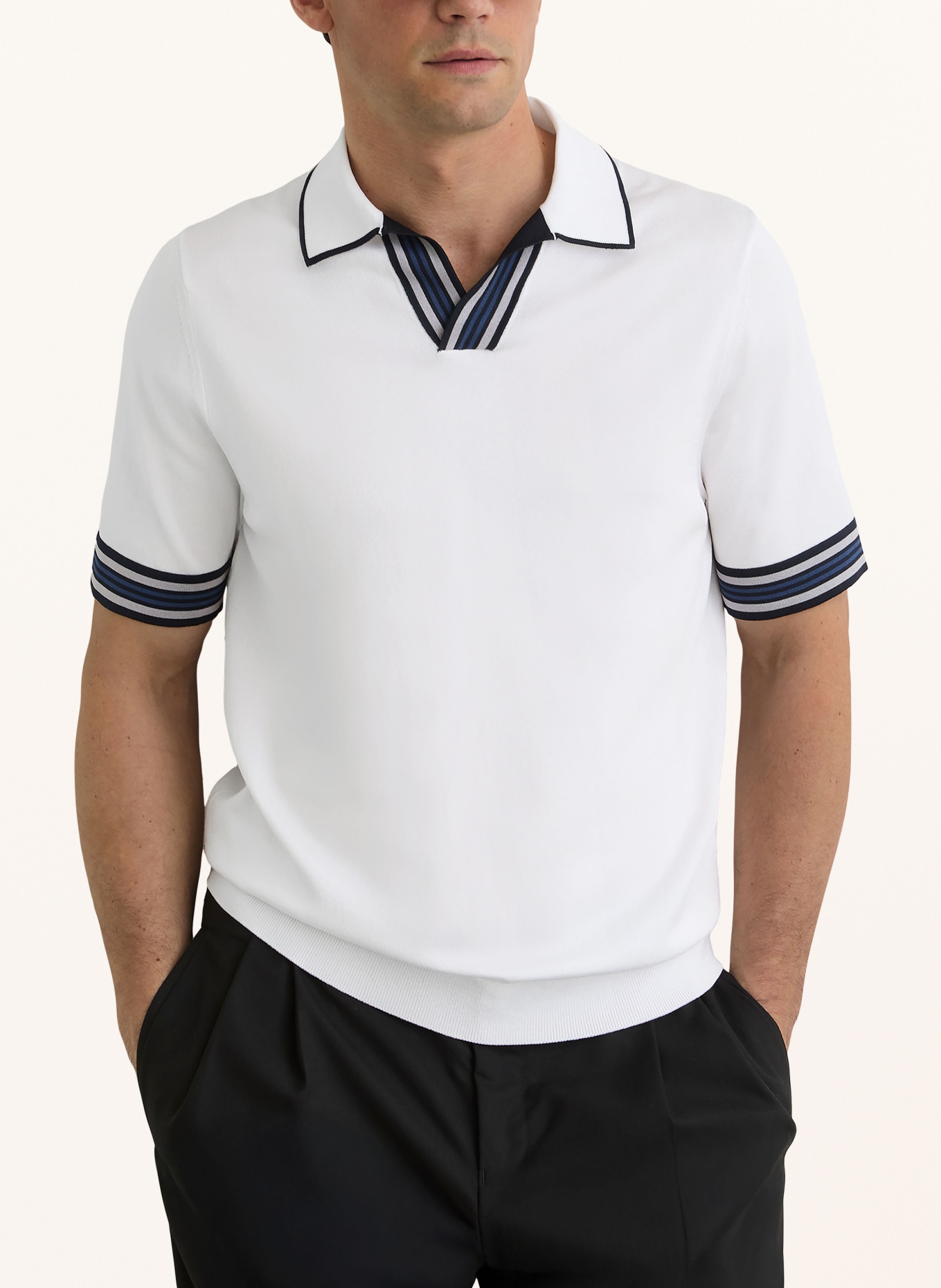 REISS Strick-Poloshirt POOLE: WEISS / BLAU / SCHWARZ