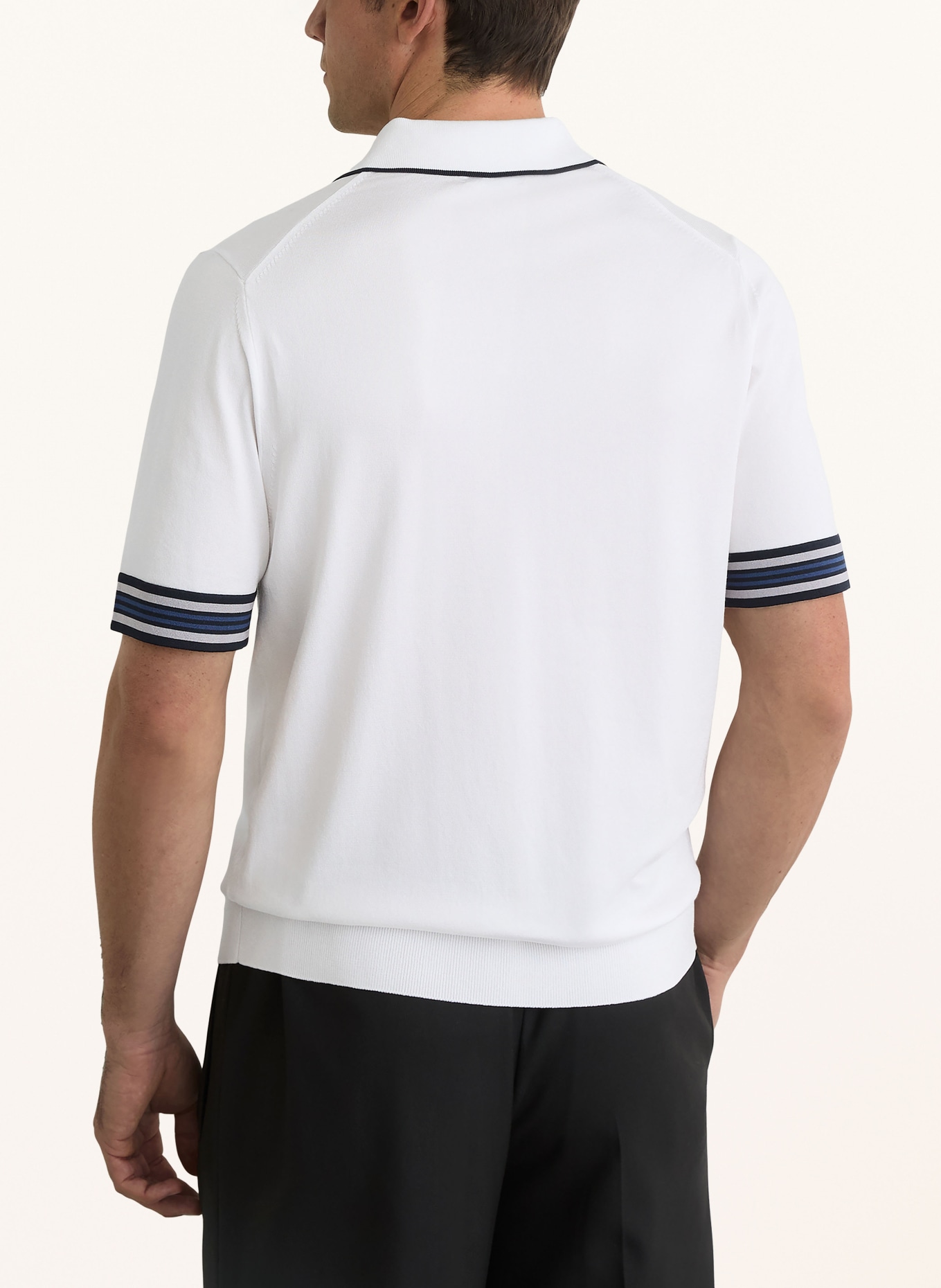 REISS Strick-Poloshirt POOLE: WEISS / BLAU / SCHWARZ