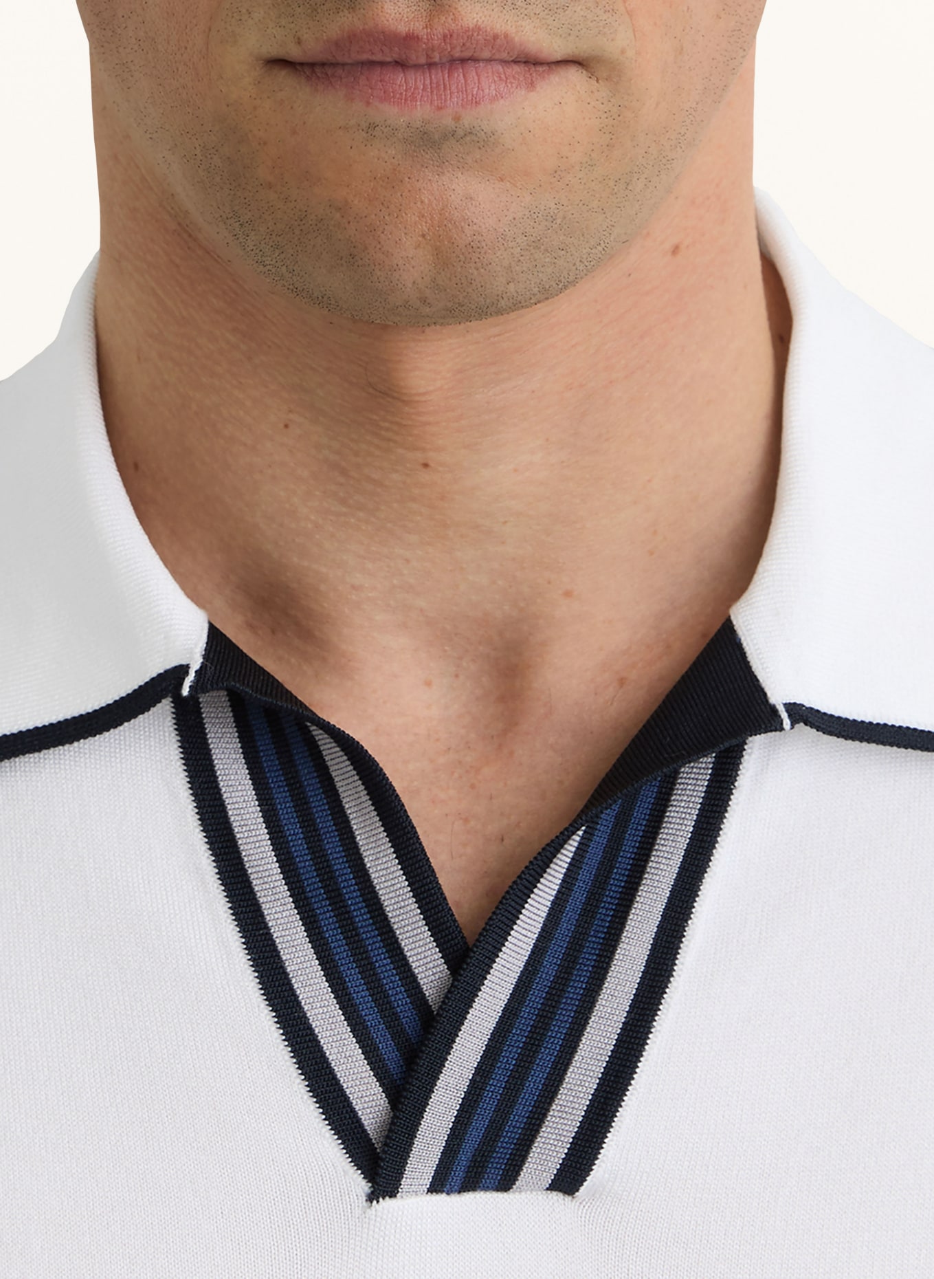 REISS Strick-Poloshirt POOLE: WEISS / BLAU / SCHWARZ