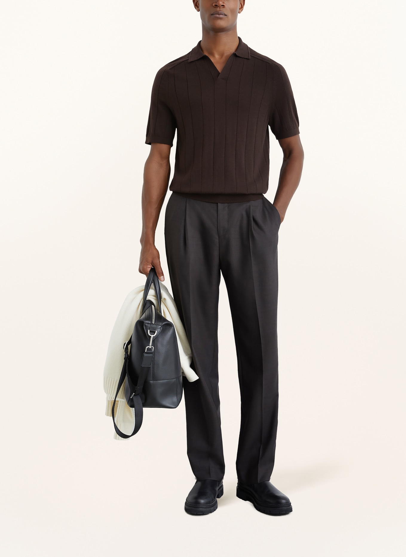 REISS Pull en maille CHELMSFORD en laine mérinos: MARRON FONCÉ