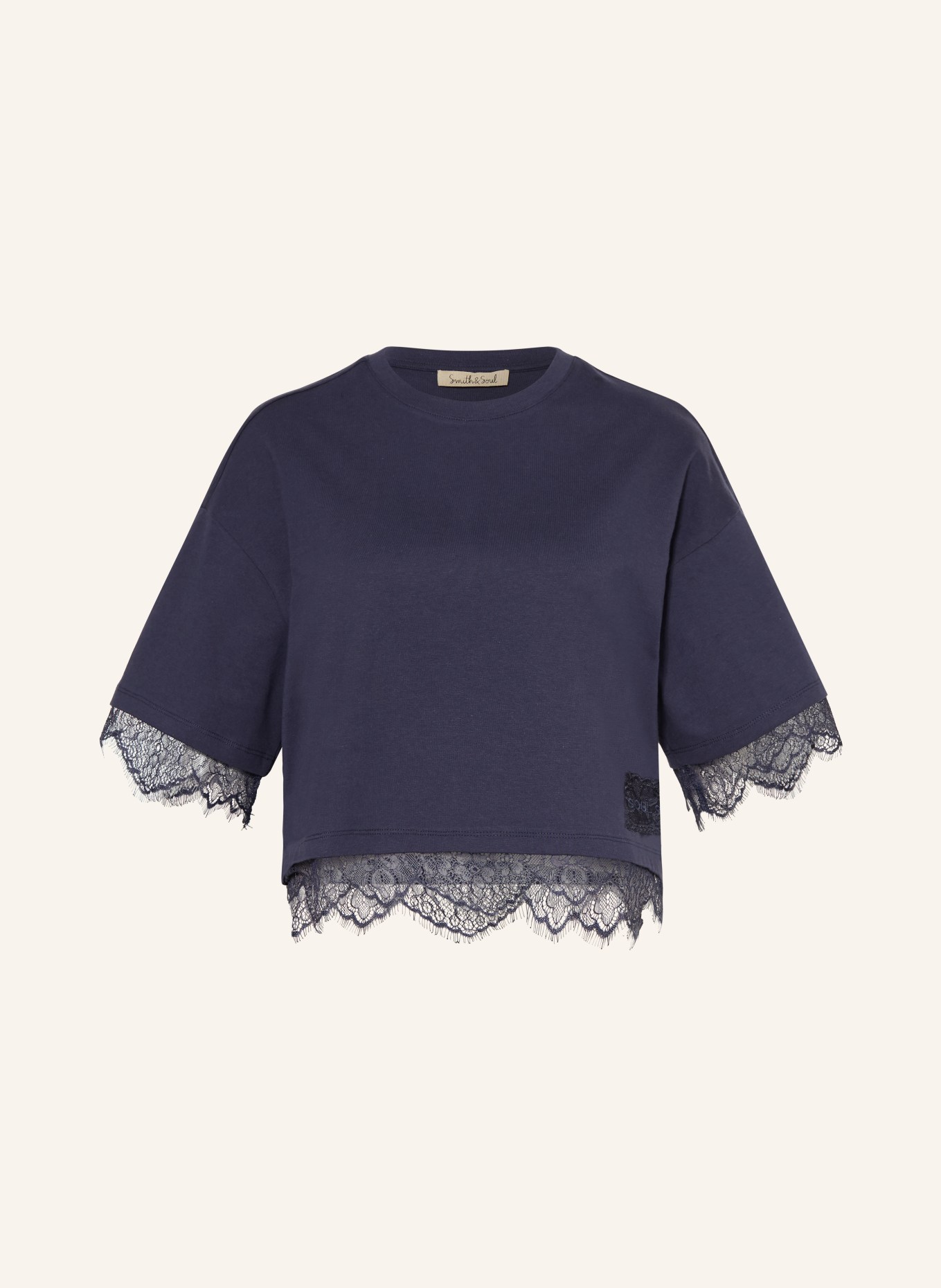 Smith & Soul T-shirt with lace: DARK BLUE