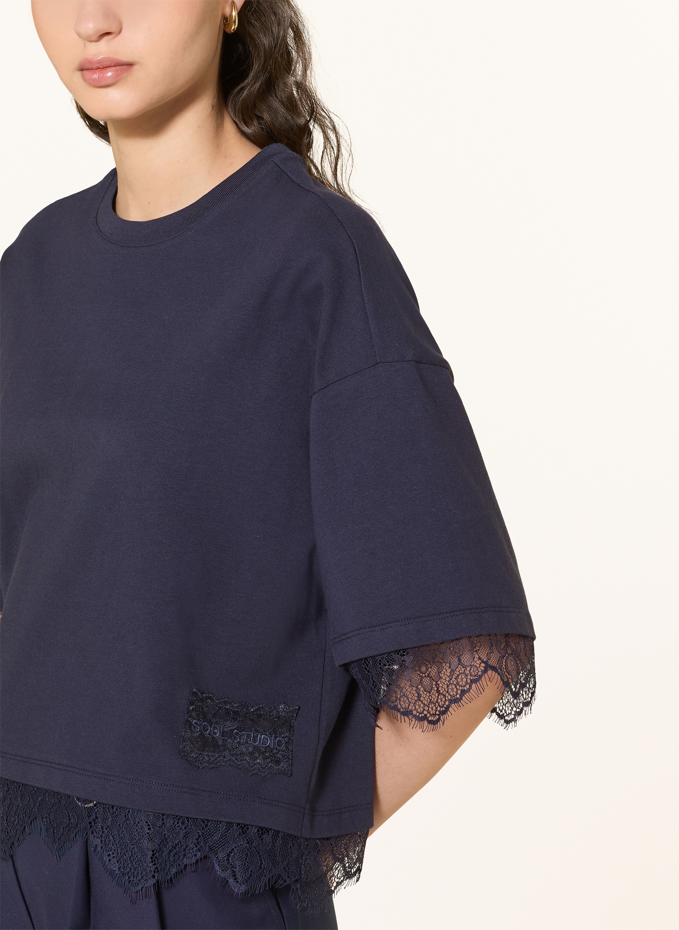 Smith & Soul T-shirt with lace: DARK BLUE