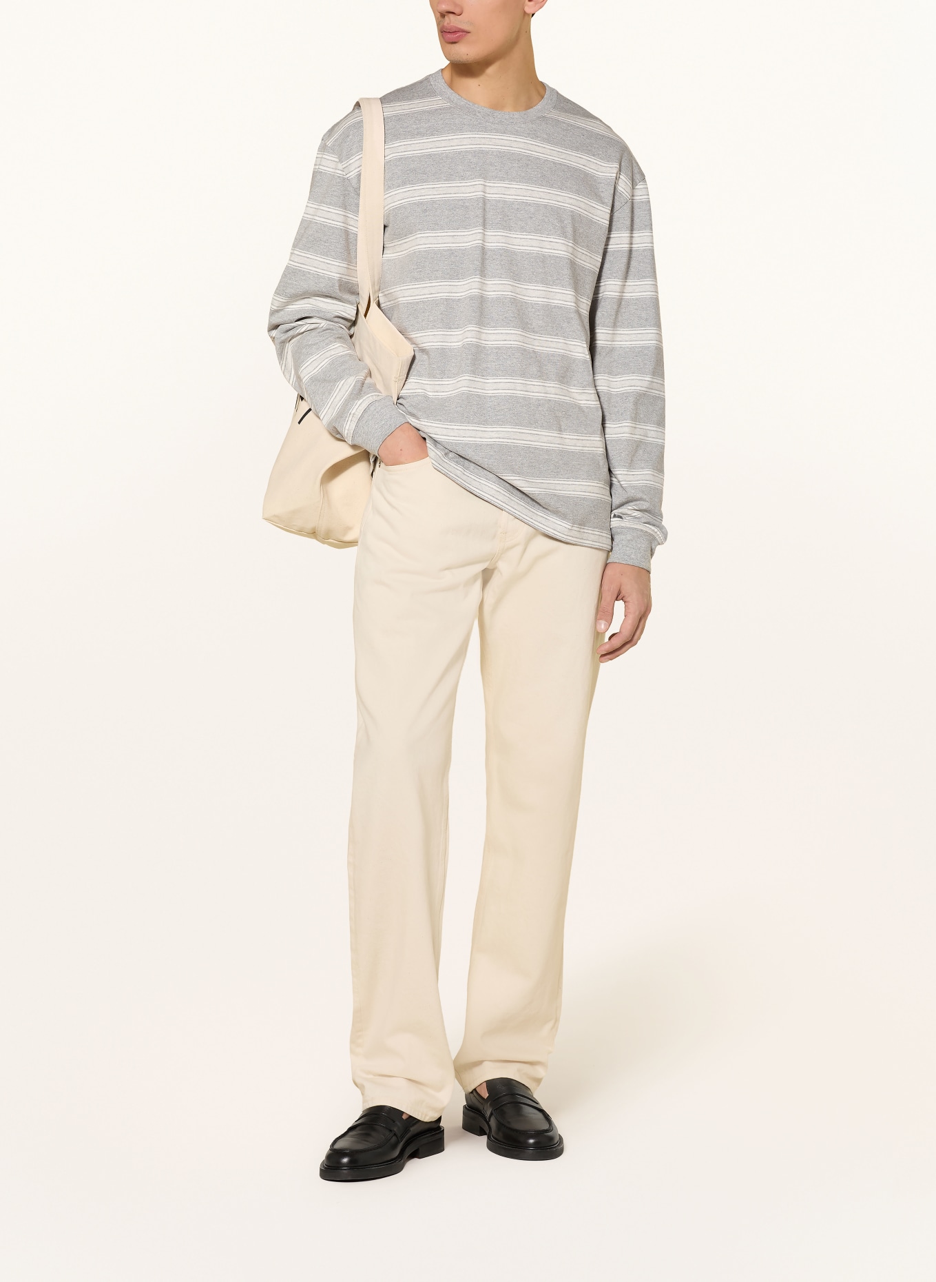 ARKET long-sleeved shirt: GRAY / WHITE