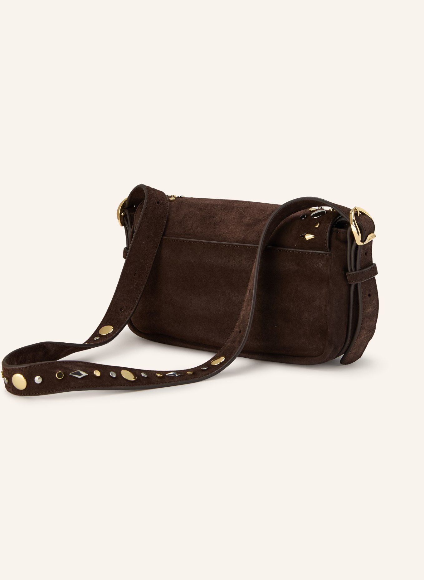 SANDRO Umhängetasche mit Nieten: DUNKELBRAUN / GOLD