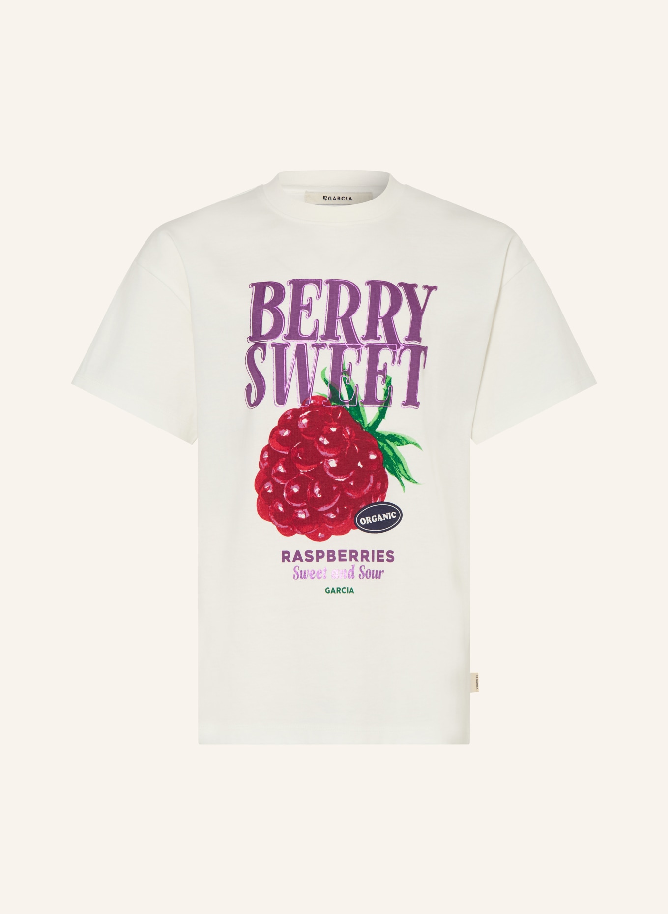 GARCIA T-Shirt: ECRU / DUNKELLILA / DUNKELROT