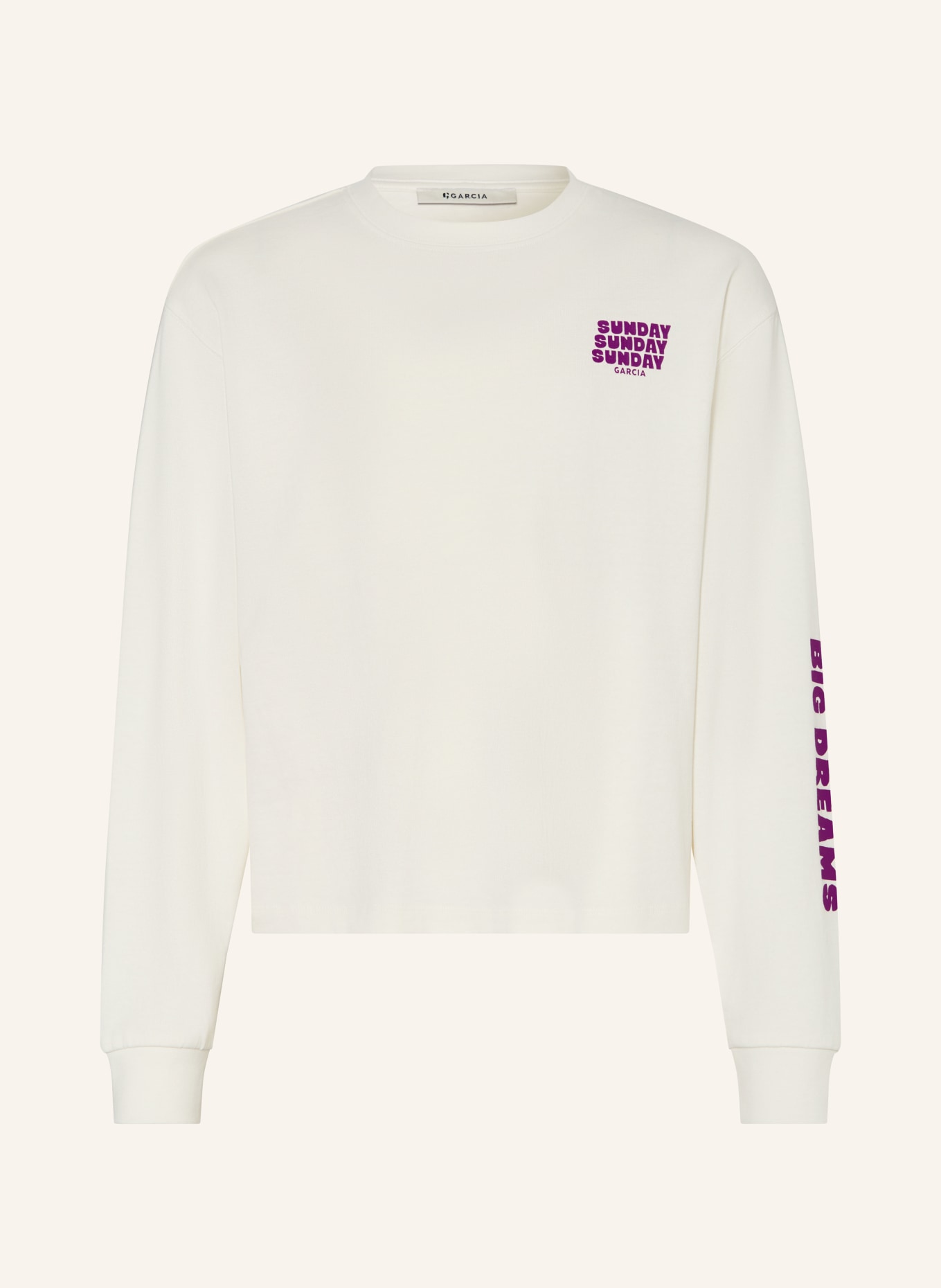 GARCIA Longsleeve: ECRU / BRAUN / DUNKELLILA