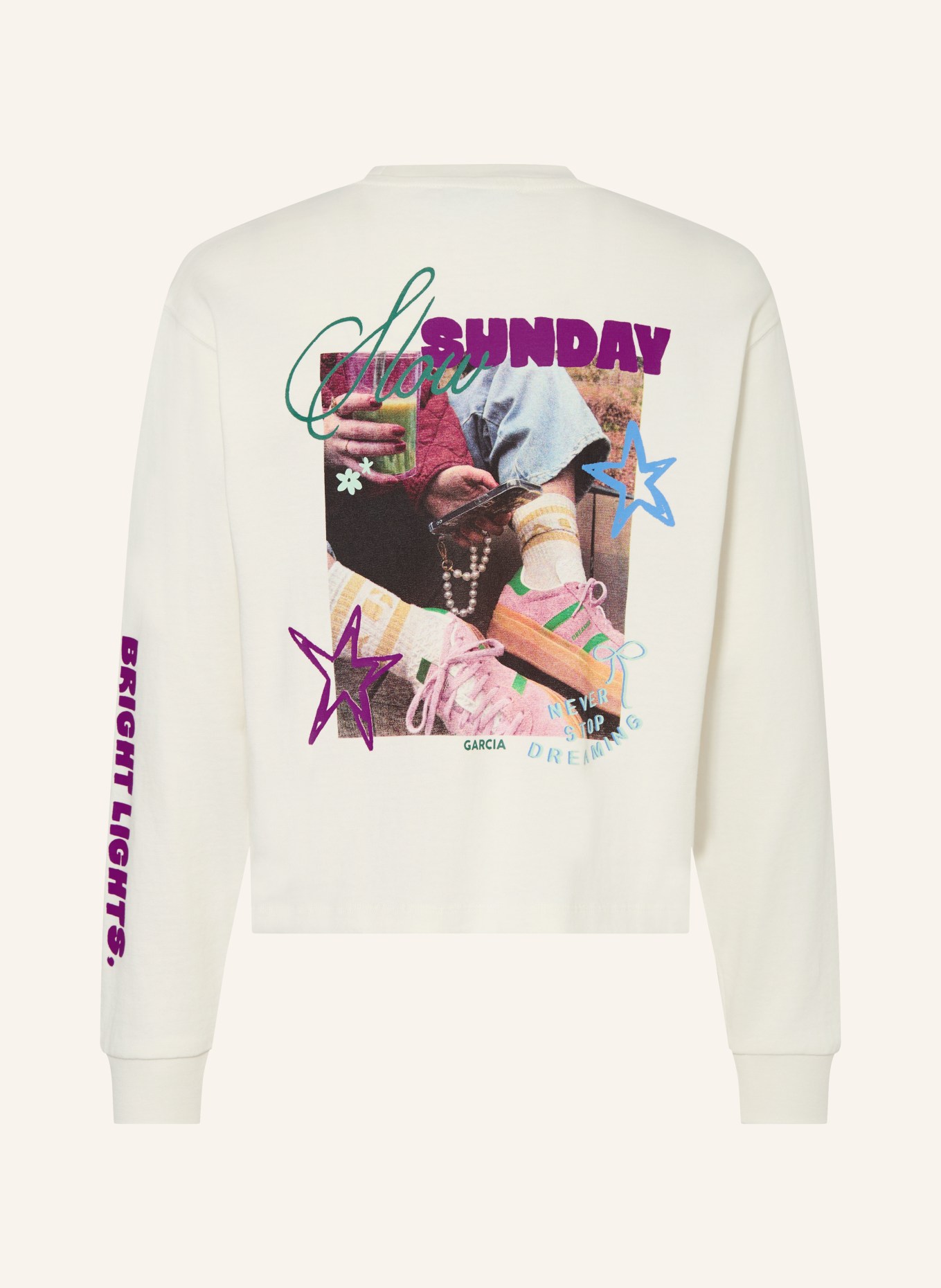 GARCIA Longsleeve: ECRU / BRAUN / DUNKELLILA