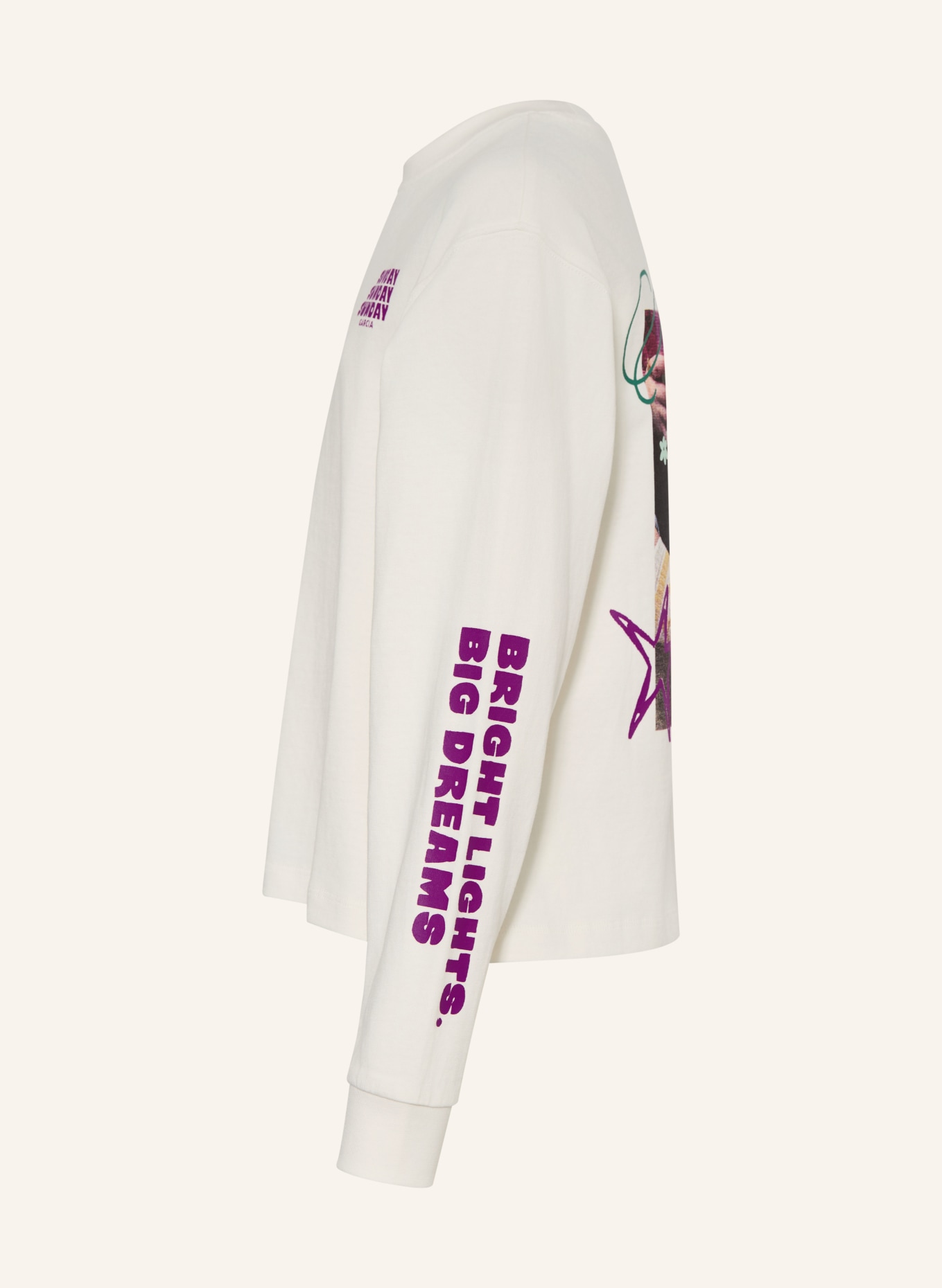 GARCIA Longsleeve: ECRU / BRAUN / DUNKELLILA