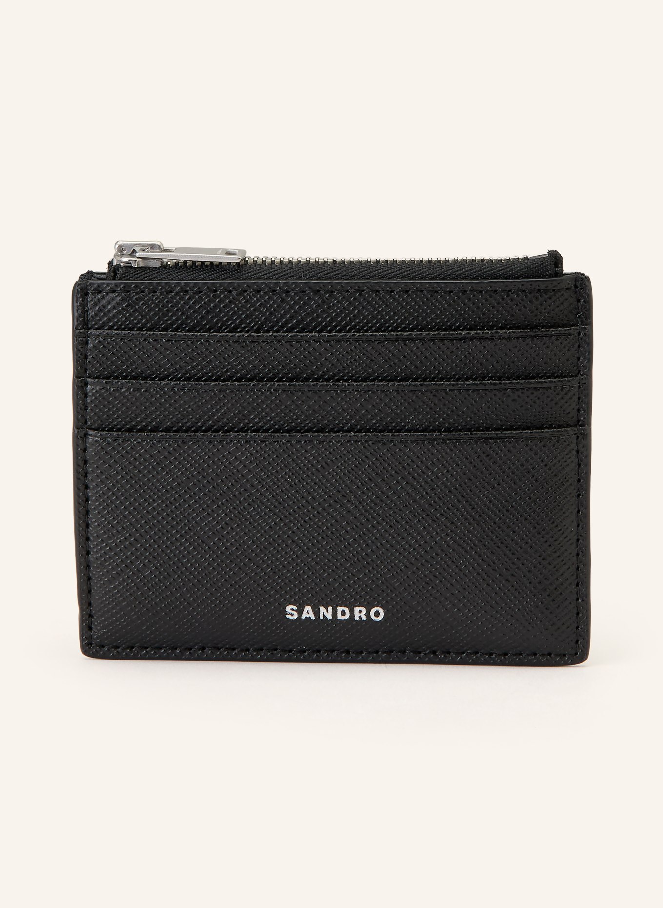 SANDRO Saffiano-Kartenetui: SCHWARZ / SILBER