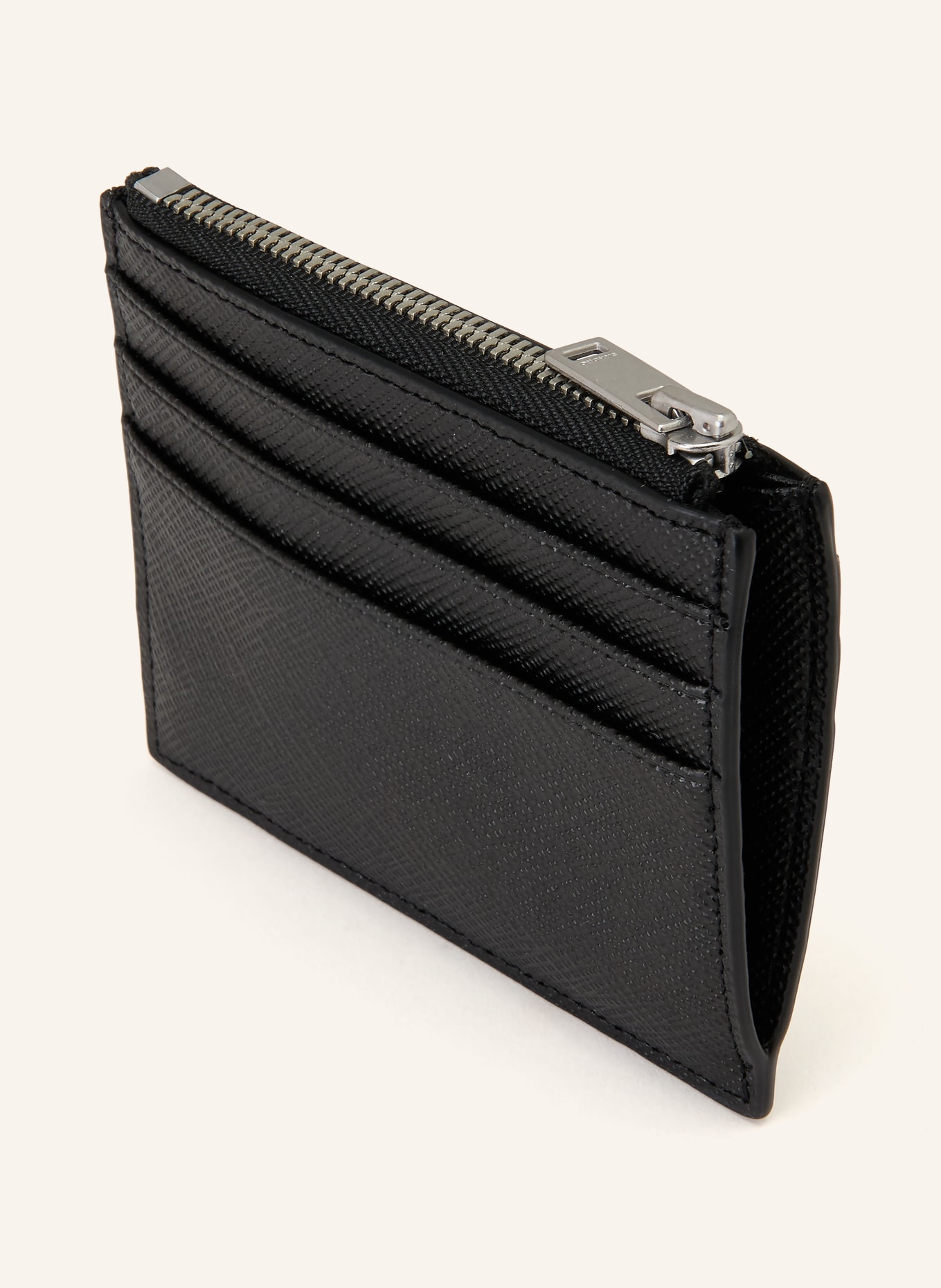 SANDRO Saffiano-Kartenetui: SCHWARZ / SILBER