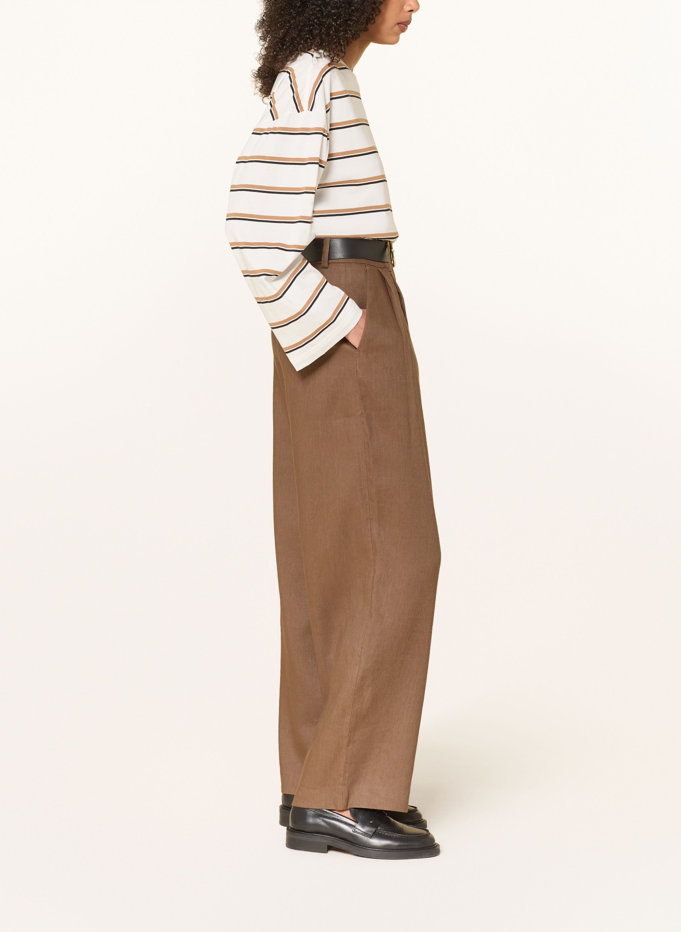 ARKET Marlene kalhoty s lnem: HNĚDÁ