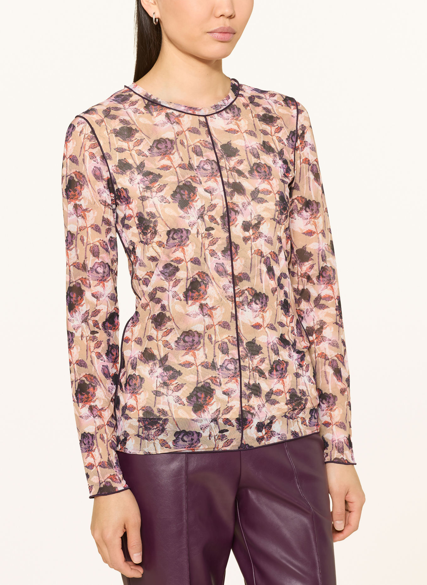 MARC AUREL Longsleeve aus Mesh: BEIGE / DUNKELLILA / LACHS