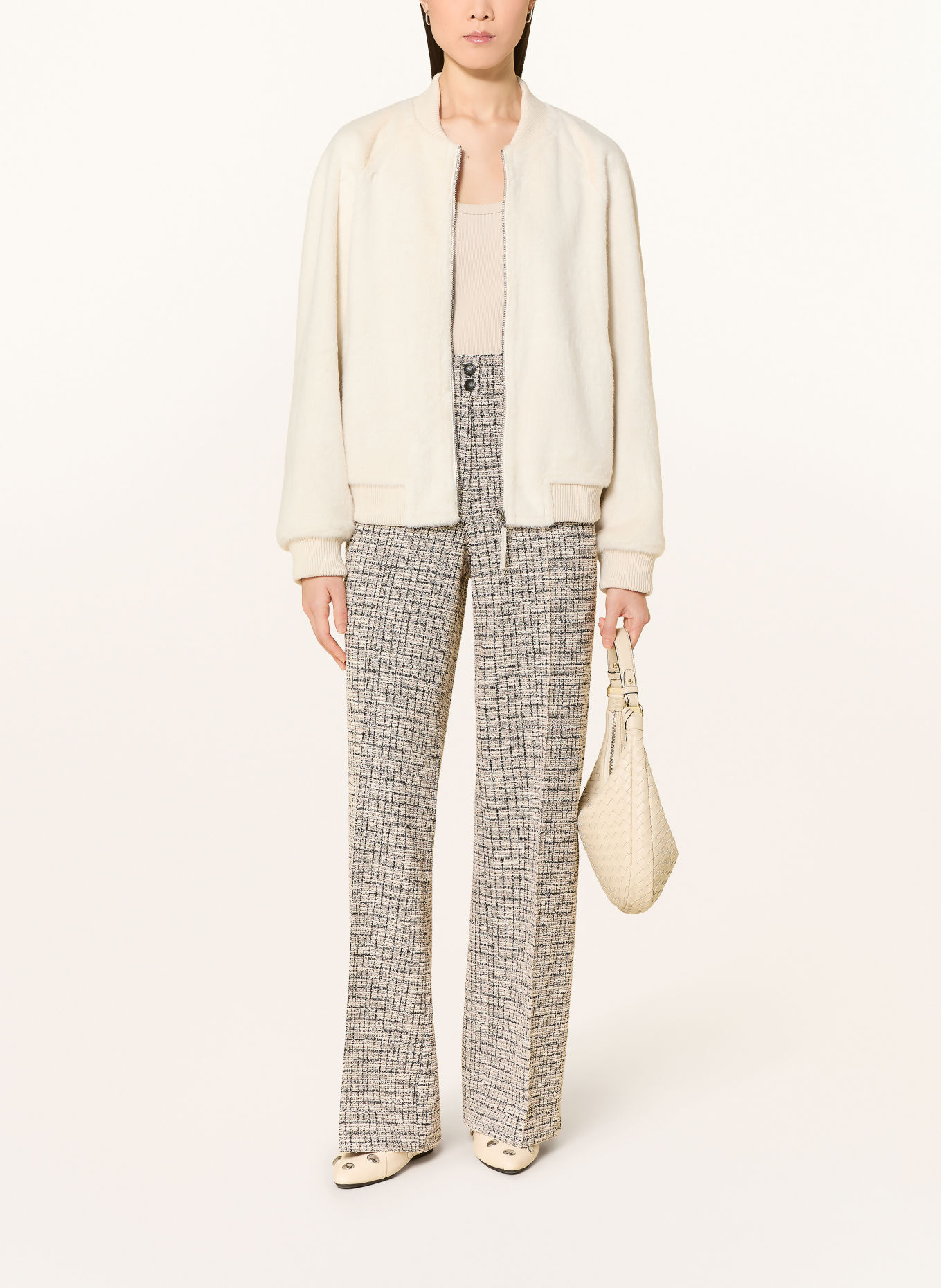 MARC AUREL Marlenehose aus Tweed mit Glitzergarn: DUNKELBLAU / ROSÉ / WEISS