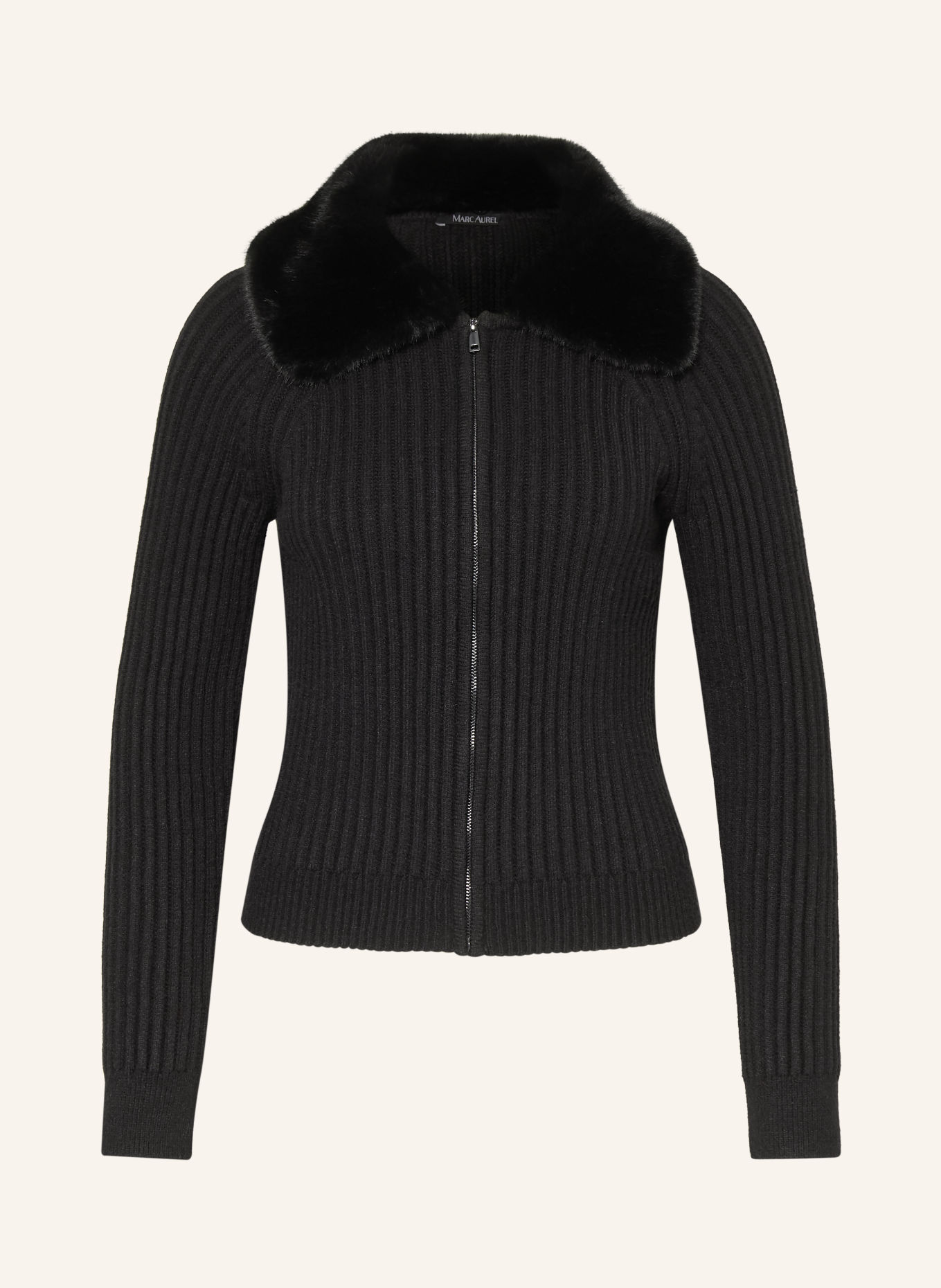 MARC AUREL Strickjacke mit abnehmbarem Kunstfell: SCHWARZ