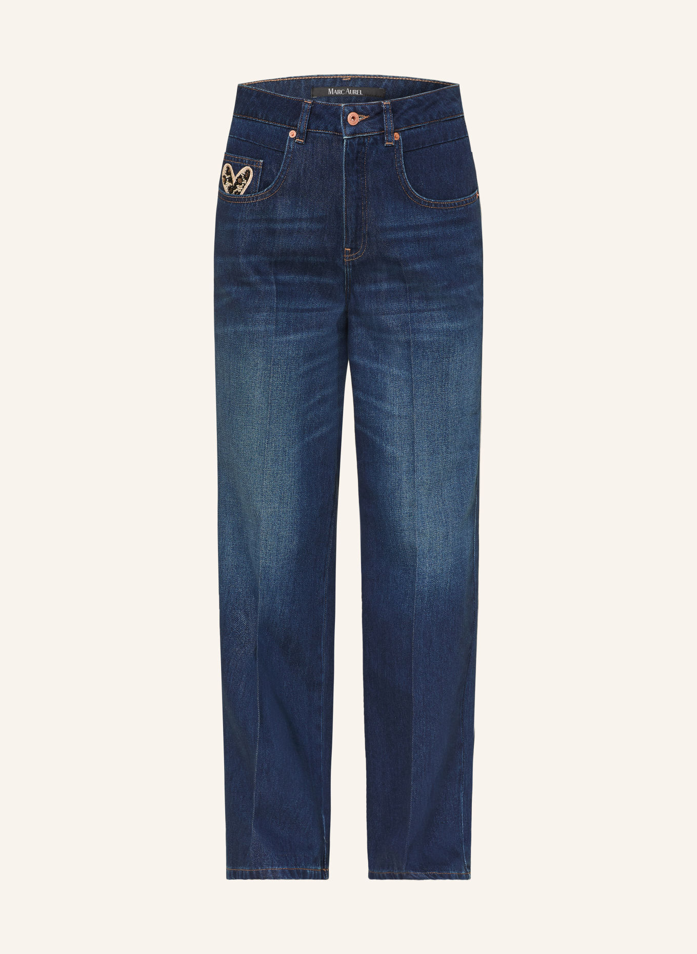 MARC AUREL Rechte jeans met sieradenparels: 500036 dark blue denim