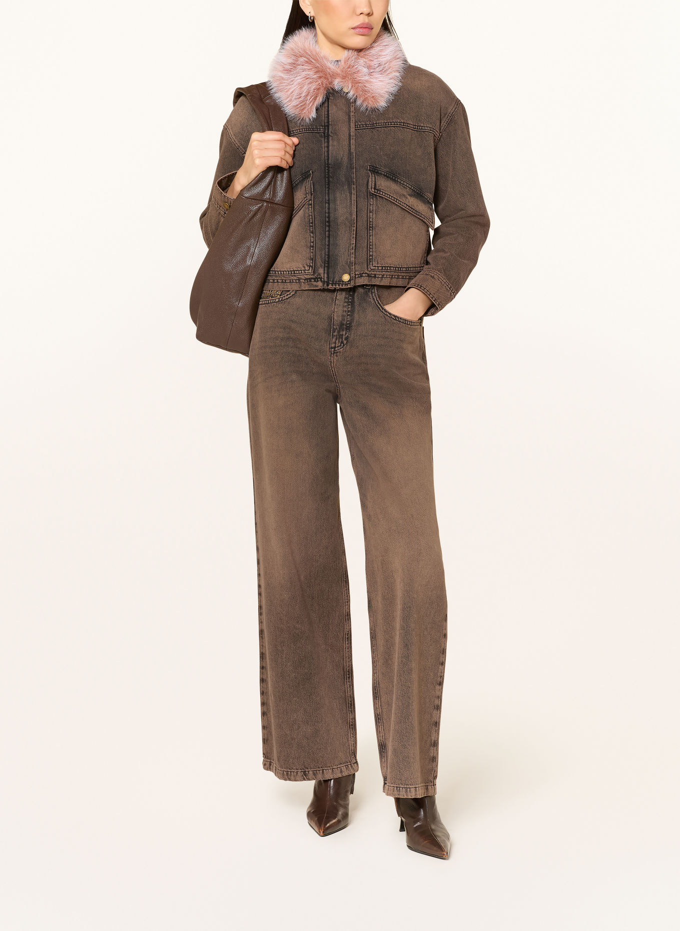 MARC AUREL Jeansjasje met afneembare kraag: 700020 brown denim