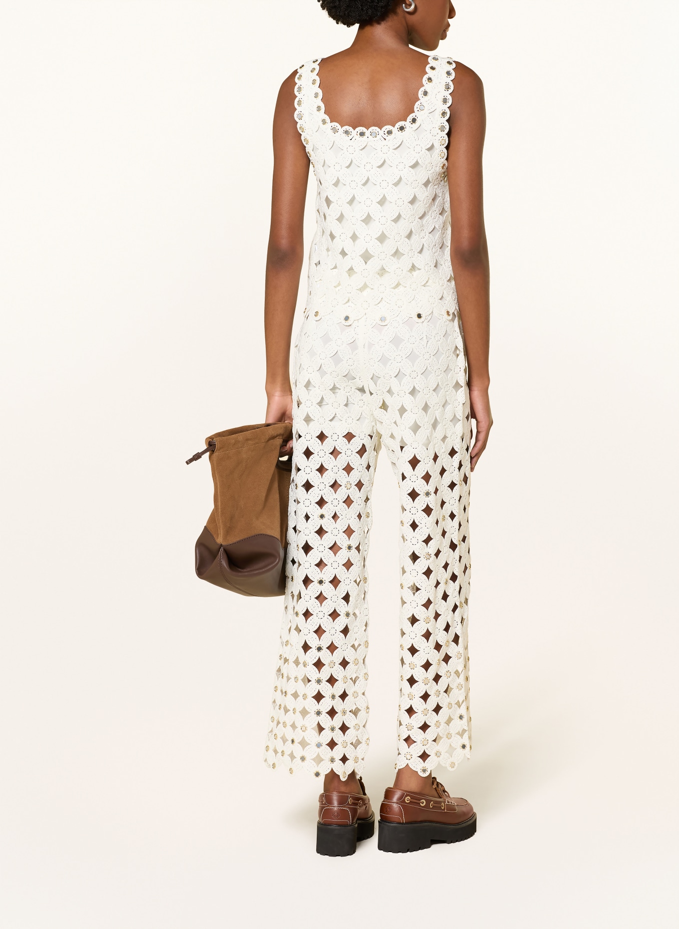 maje Strickhose mit Nieten: WEISS / SILBER / GOLD